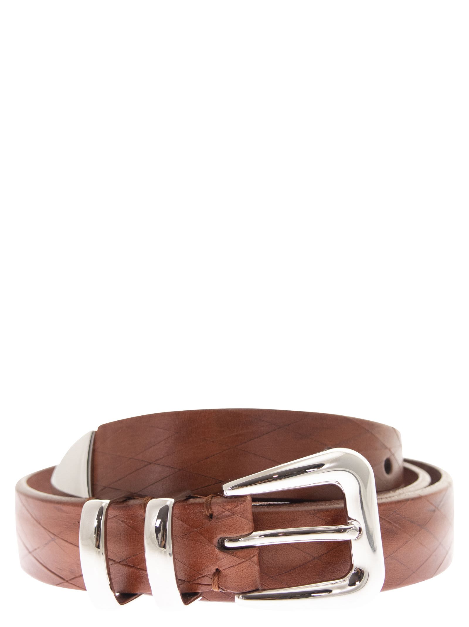Brunello Cucinelli Leather Scratched Belt With Tip