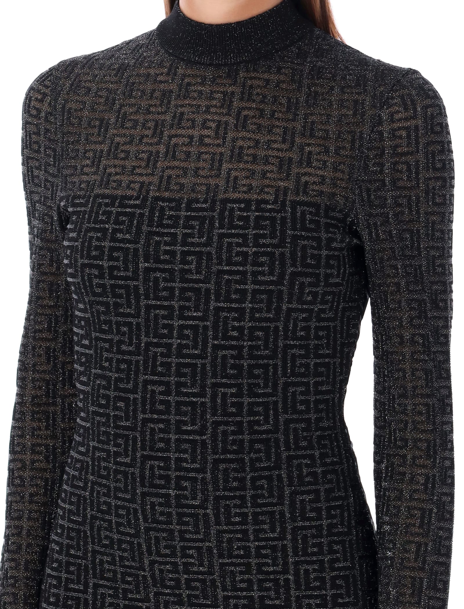 Shop Balmain Monogram 3d Mini Dress In Black Silver