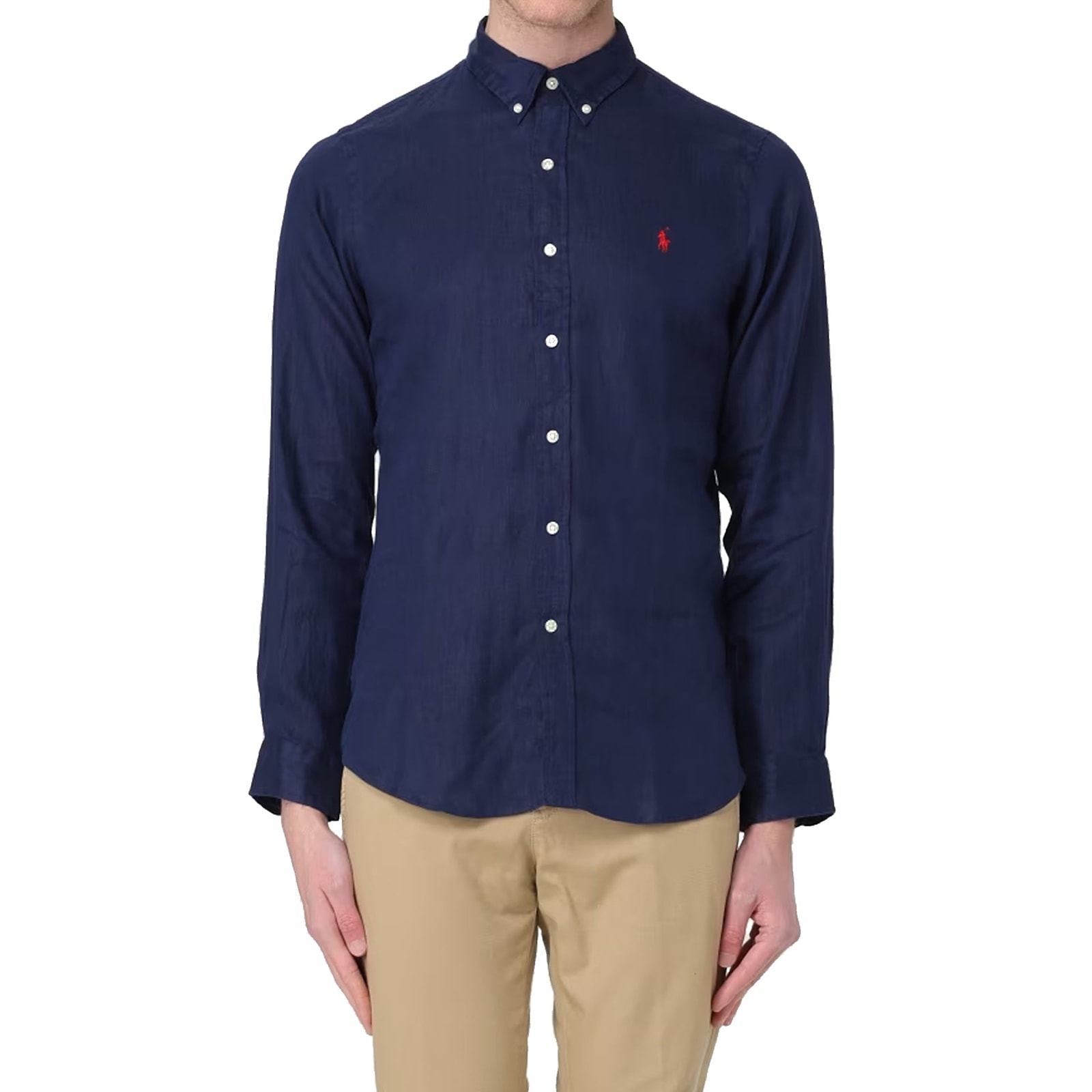 Shop Ralph Lauren Linen Slim Shirt In Blue