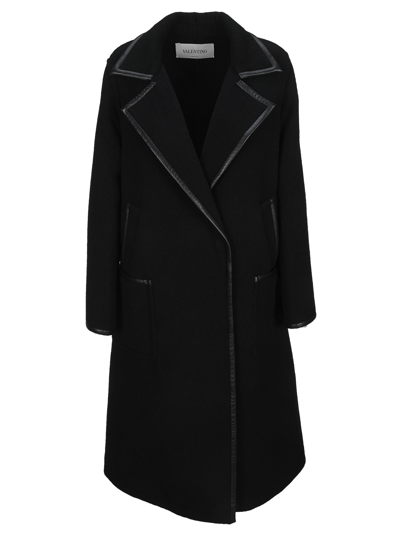 Valentino Black Coat With Leather Details