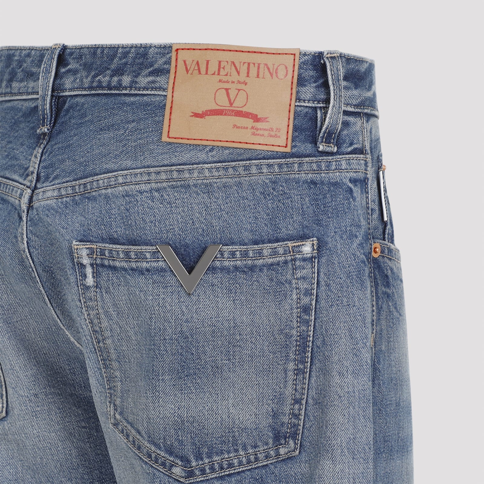 Shop Valentino Denim Pants In Medium Blue Denim