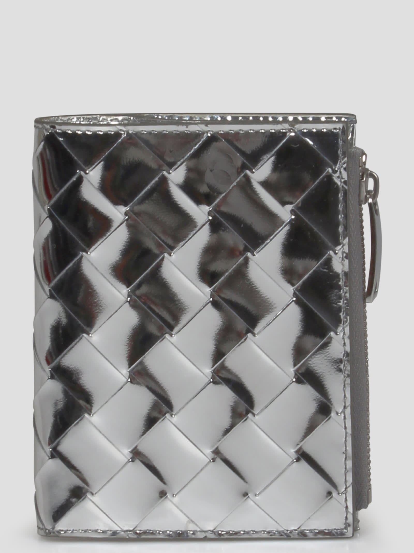 Bottega Veneta Small Intrecciato Bi-fold Zip Wallet In Metallic