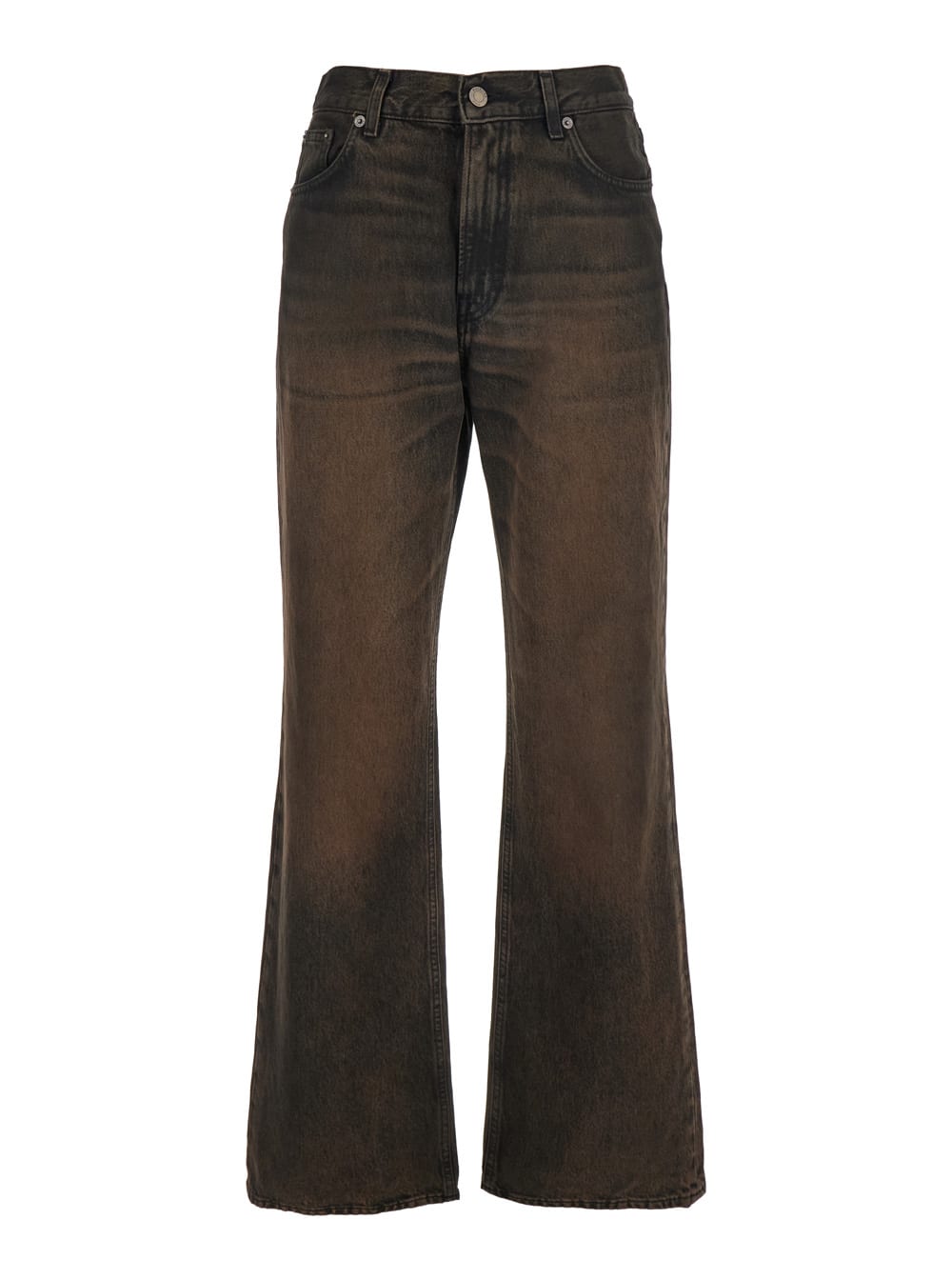 korea Brown Jeans With Wide Leg And Logo Patch On The Rear In Denim Woman