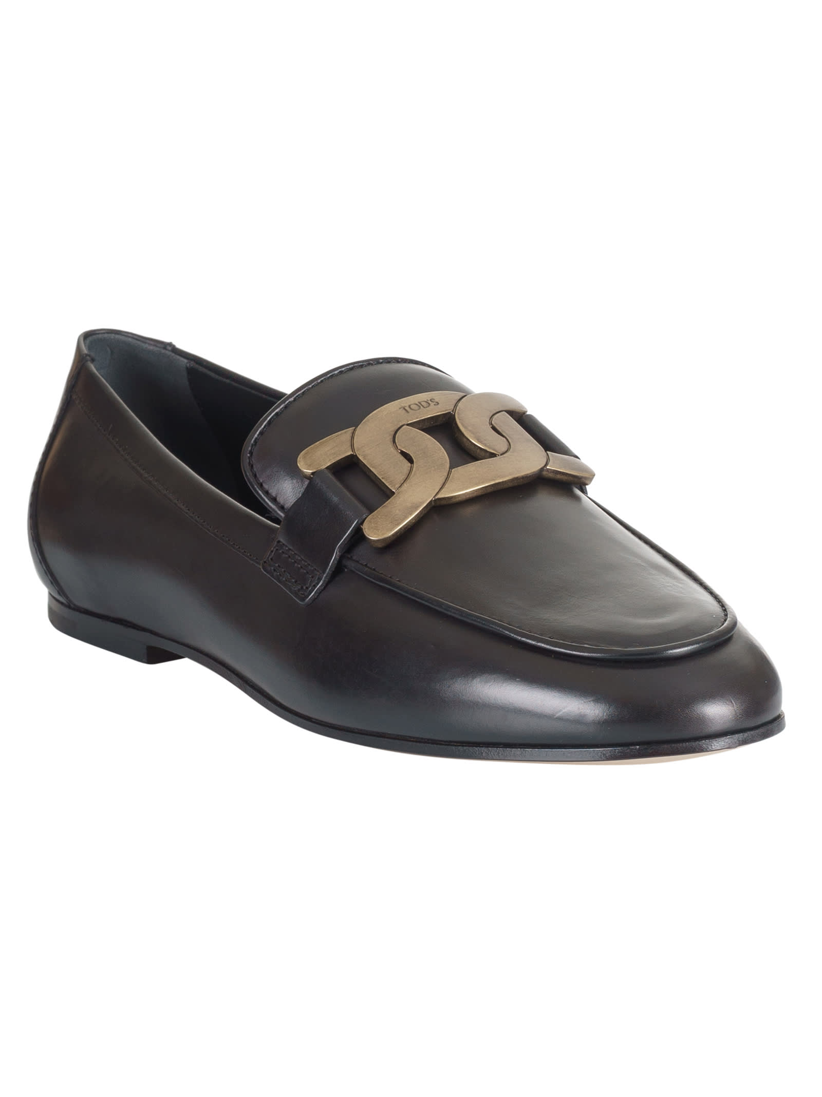 Shop Tod's Metal Logo Plaque Loafers In Cuoio