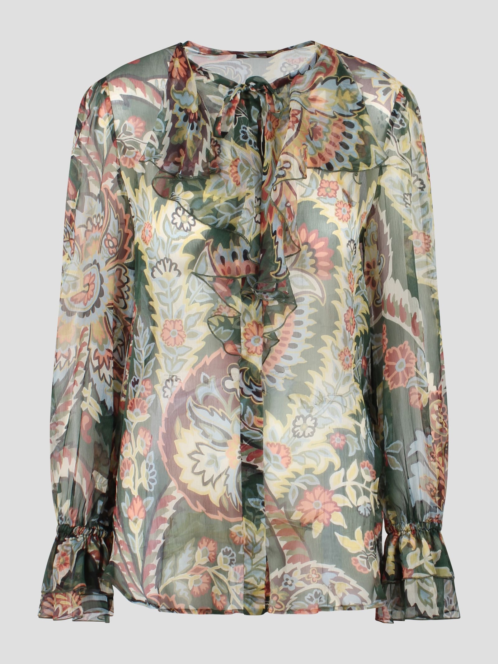 Shop Etro Rouches Paisley Shirt In Green