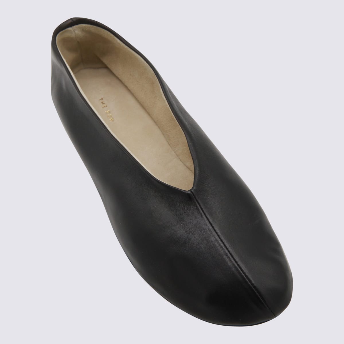 The Row Stella Slipper Leather Ballerinas In Black