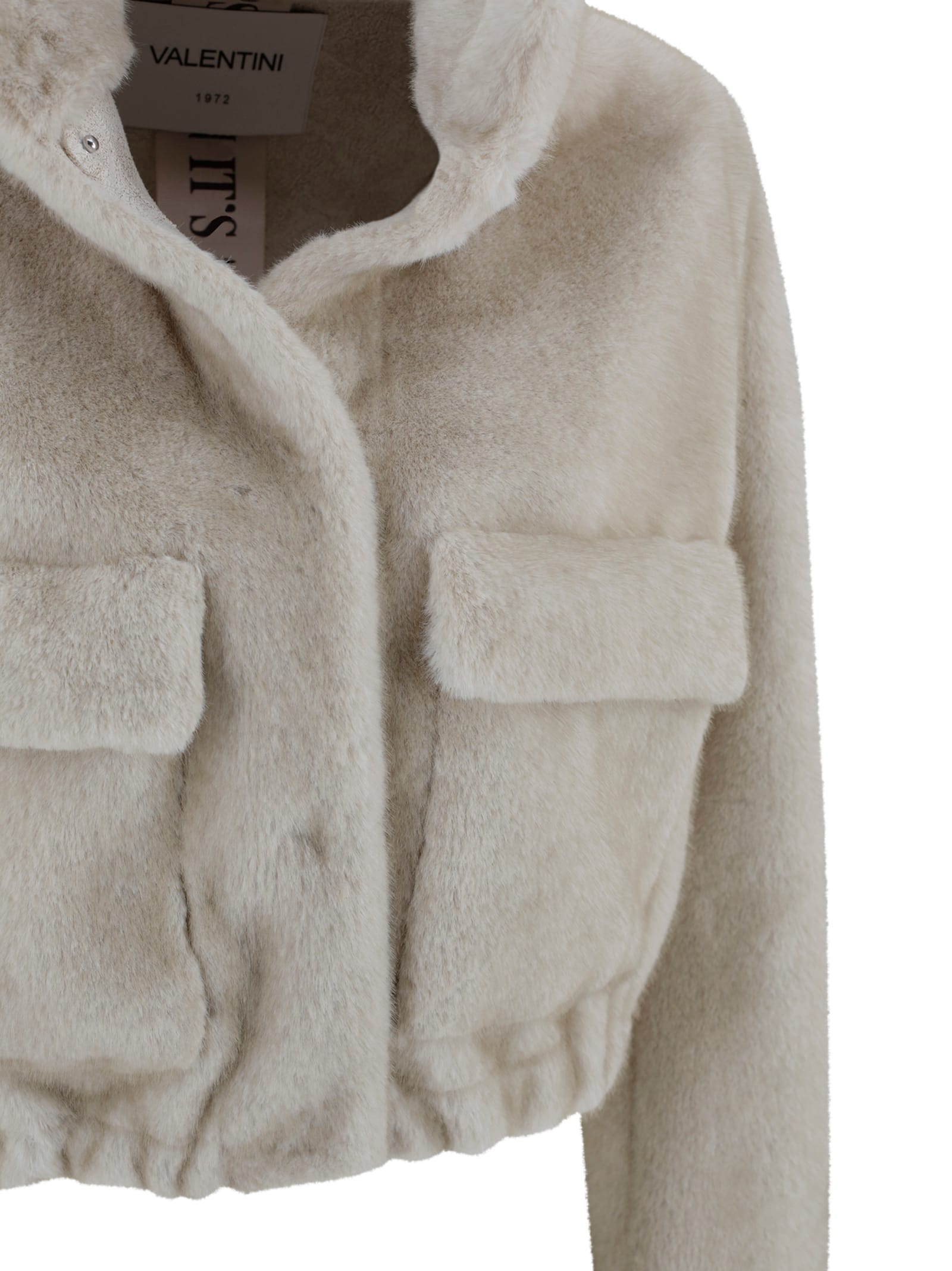Valentini 1972 Faux Fur Jacket With High Collar. In Neutral