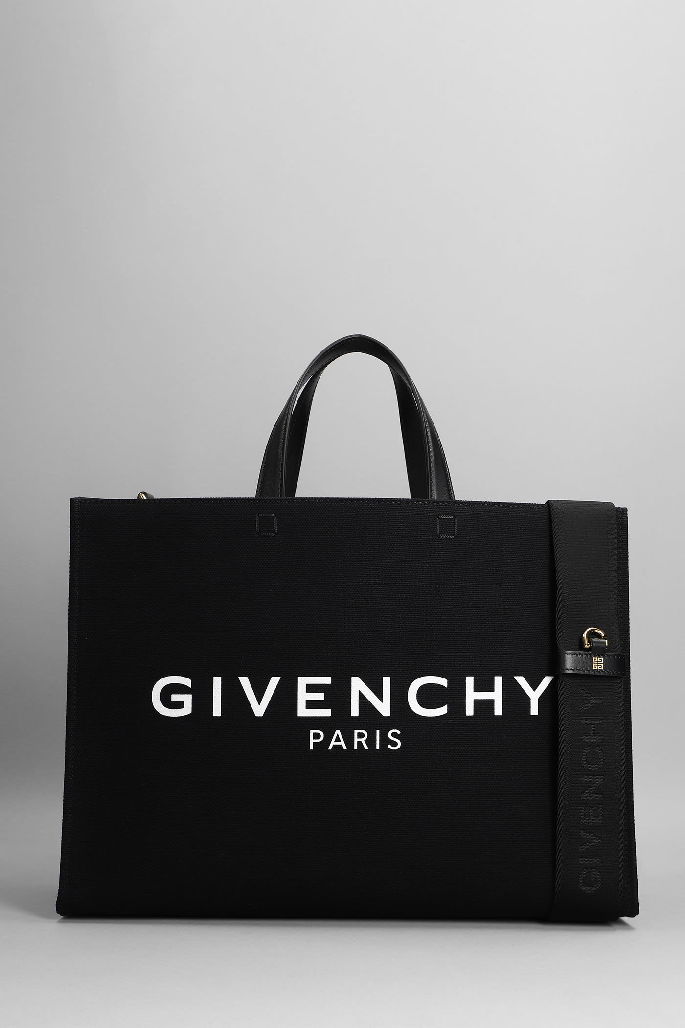 Tote In Black Leather And Fabric