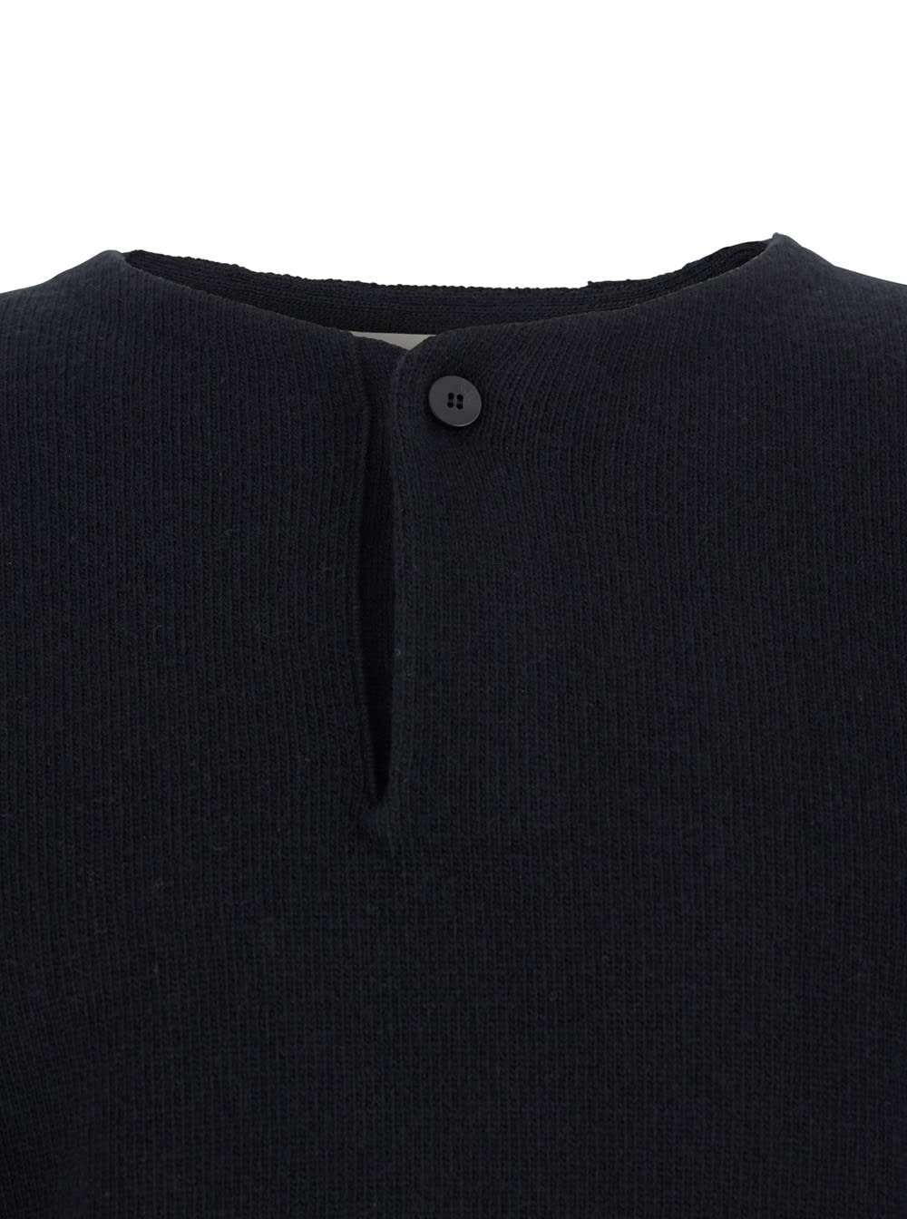 Fear Of God Henley Black Crewneck Sweater With Logo Patch On The Rear In Wool Man In Blue