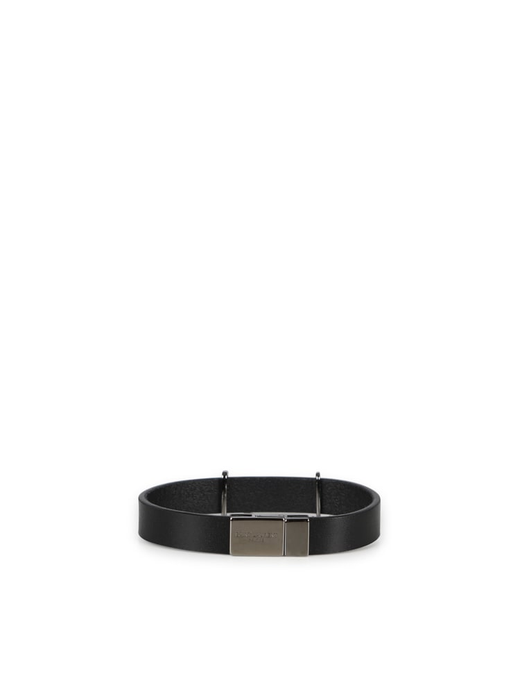 Shop Saint Laurent Opyum Leather Bracelet In Black