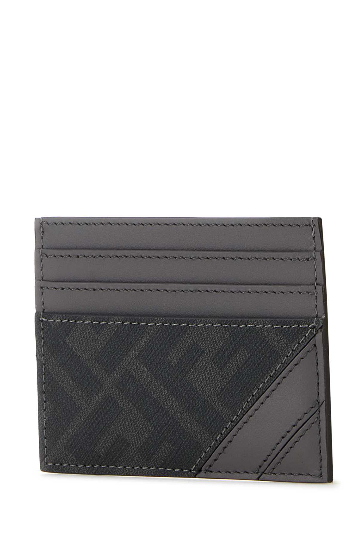 Shop Fendi Multicolor Leather And Canvas Cardholder In Acciaiopalladio