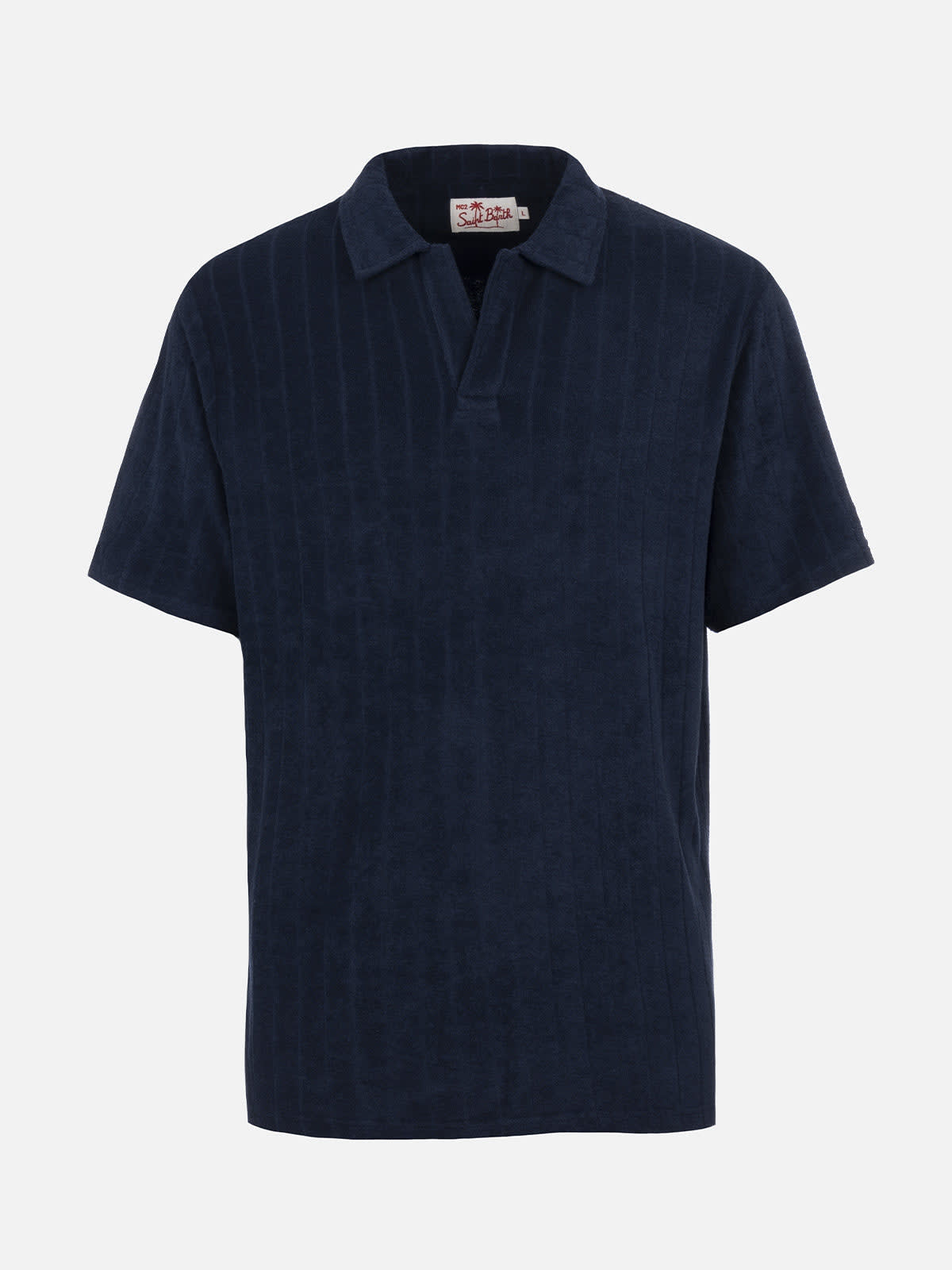Mc2 Saint Barth Man Ribbed Blue Terry Polo Shirt Jeremy