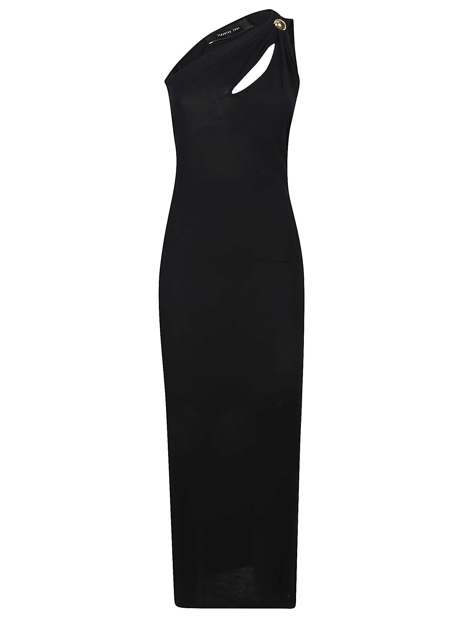 Federica Tosi Black Long Dress With Jewel Detail On The Front In Nero