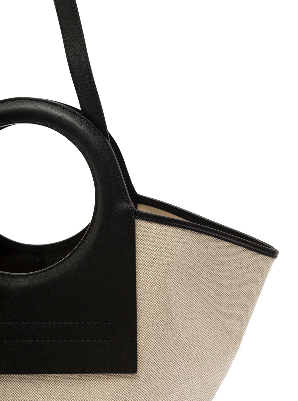Shop Hereu Cala S White And Black Handbag With Leather Handles In Canvas Woman In Beige