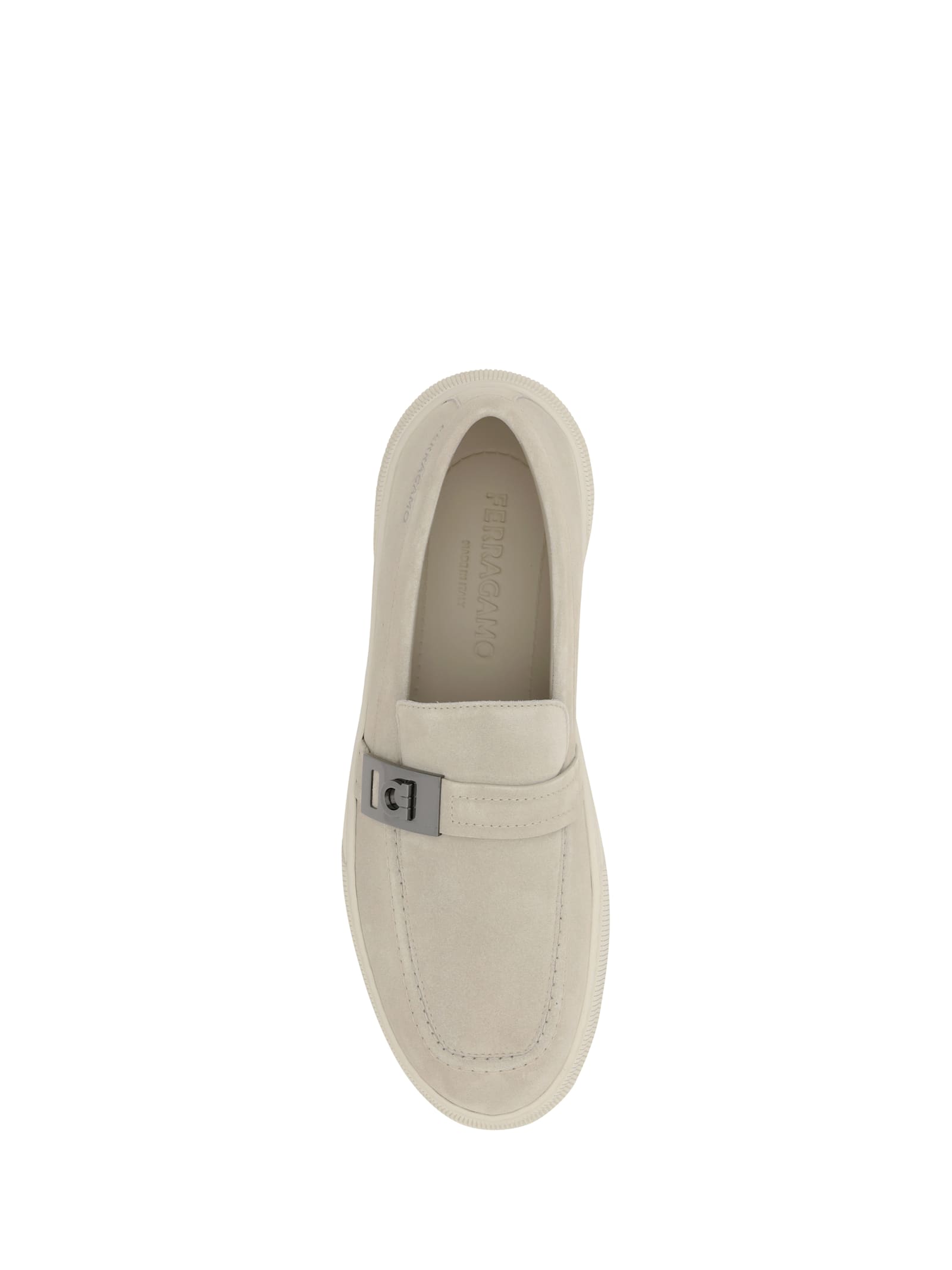 Ferragamo Men Gancini Loafers In Beige/khaki