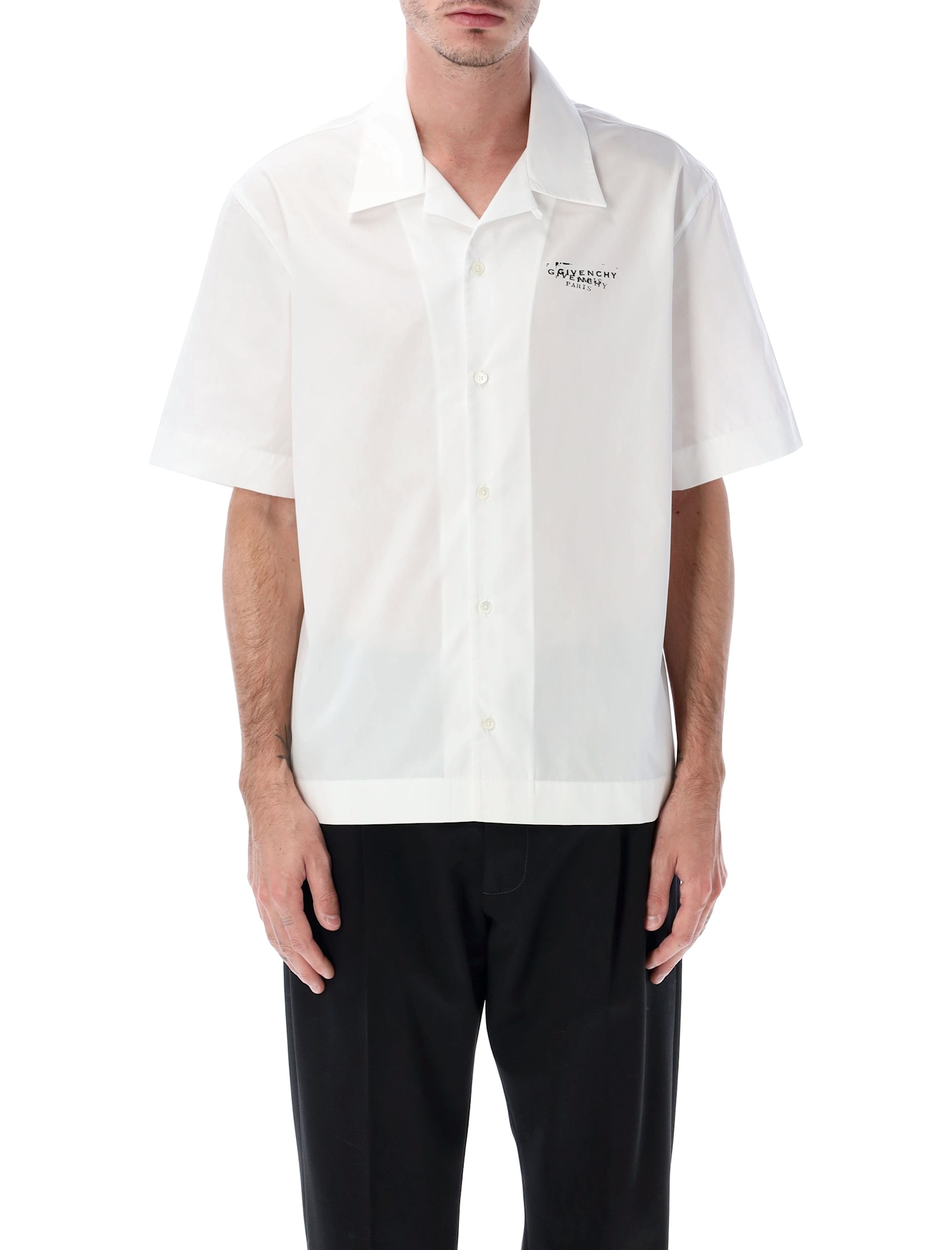 Givenchy Convertible-collar Logo-print Cotton-poplin Shirt In White