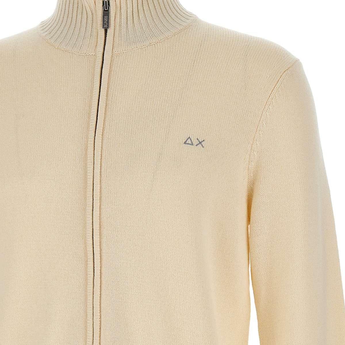 Sun 68 High-neck Zip-up Cardigan In Cream