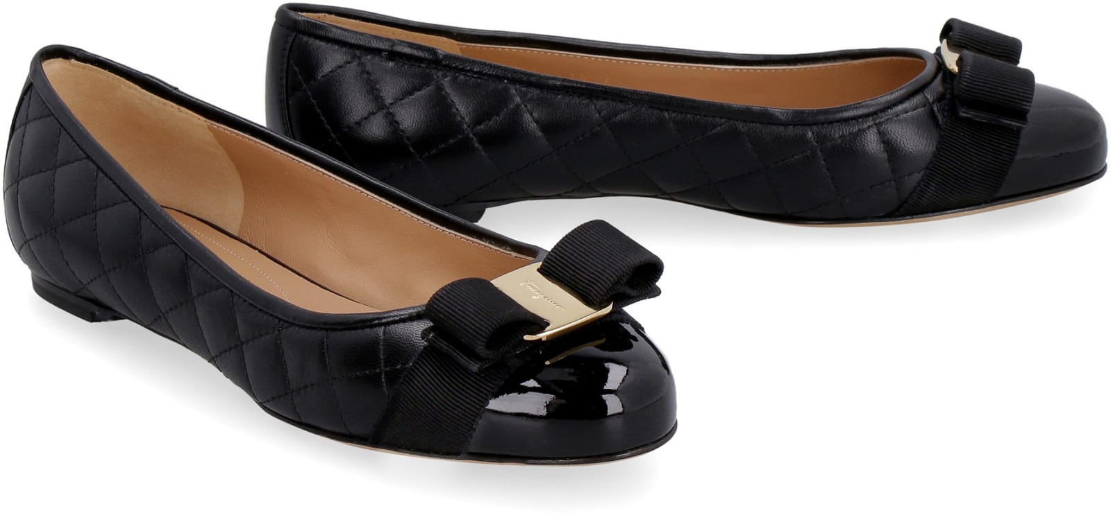 Shop Ferragamo Salvatore Varina Quilted Leather Ballet Flats In Black