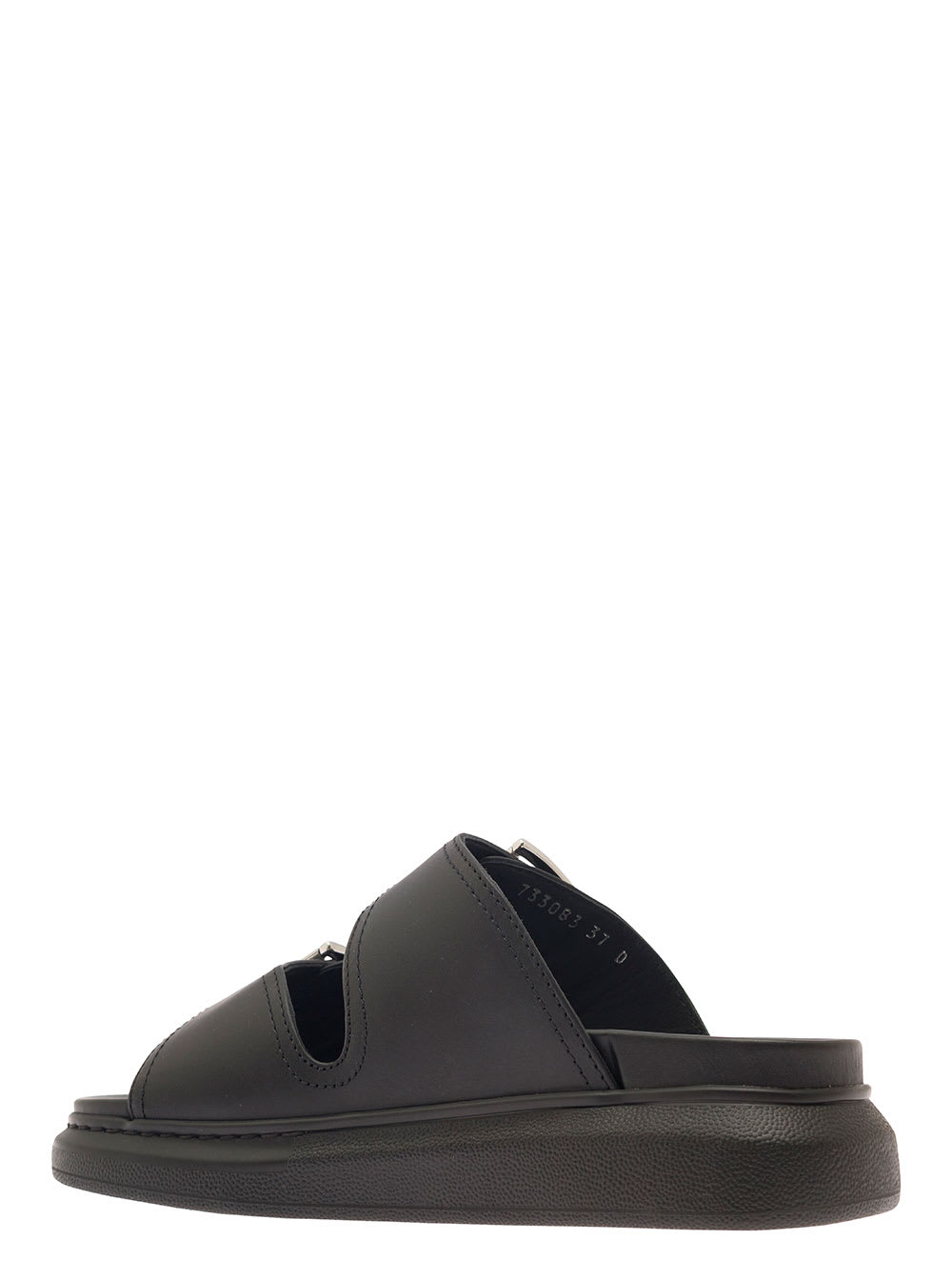 Shop Alexander Mcqueen Black Sandals With Double-straps In Leather Woman