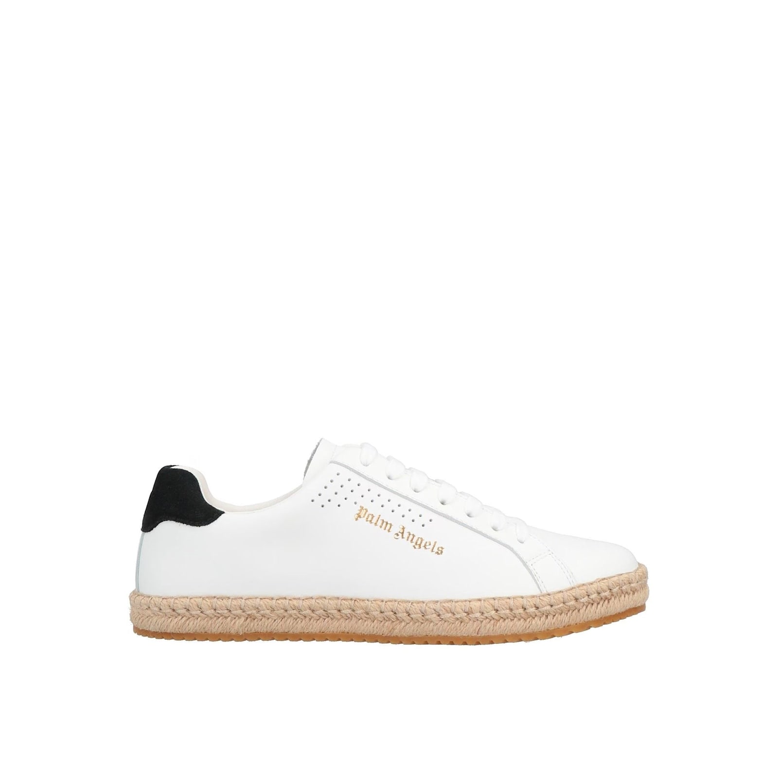 Palm Angels Leather Sneakers With Woven Espadrille-style Sole In White