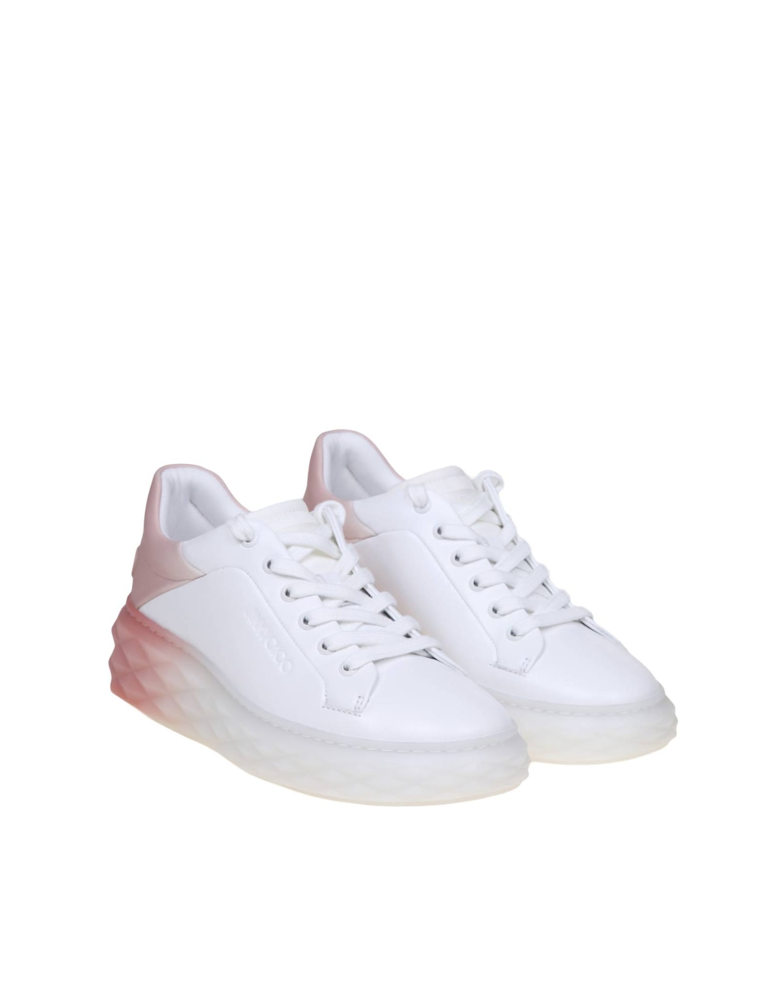 Shop Jimmy Choo Diamond Maxi Sneakers In White And Pink Leather In White Black Mix