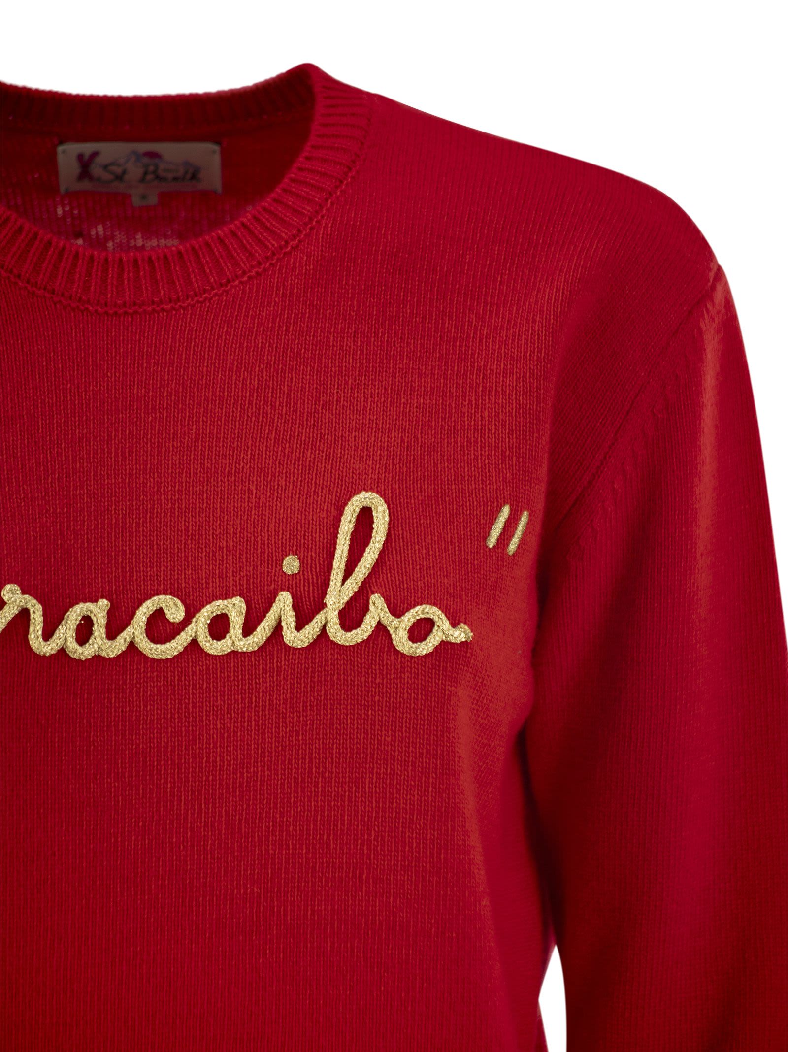 Shop Mc2 Saint Barth Wool And Cashmere Blend Sweater With Embroidery Maracaibo In Red