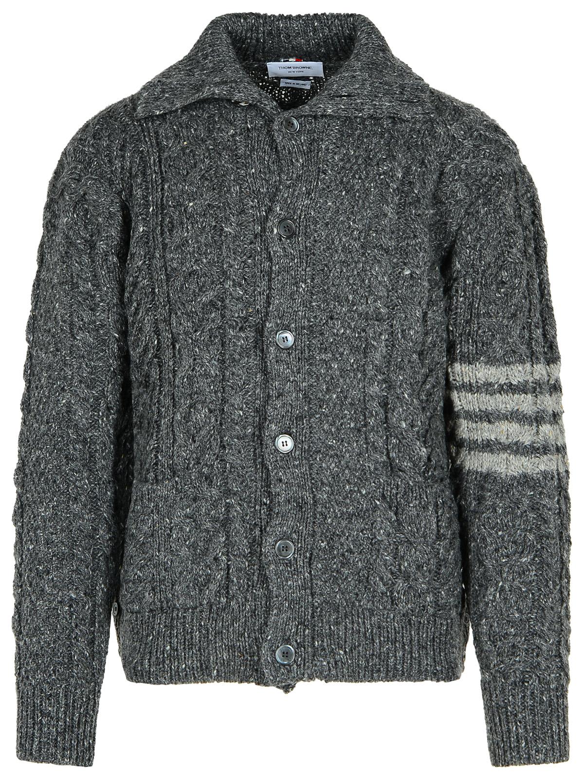 Shop Thom Browne 4-bar Grey Wool Blend Cardigan