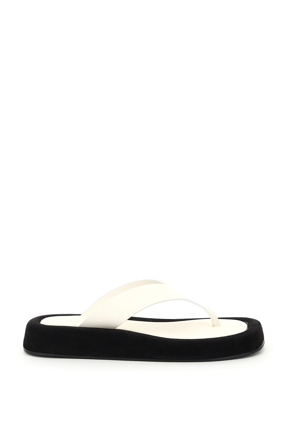 The Row Ginza Two-tone Leather And Suede Platform Flip Flops In Natural Black (white)