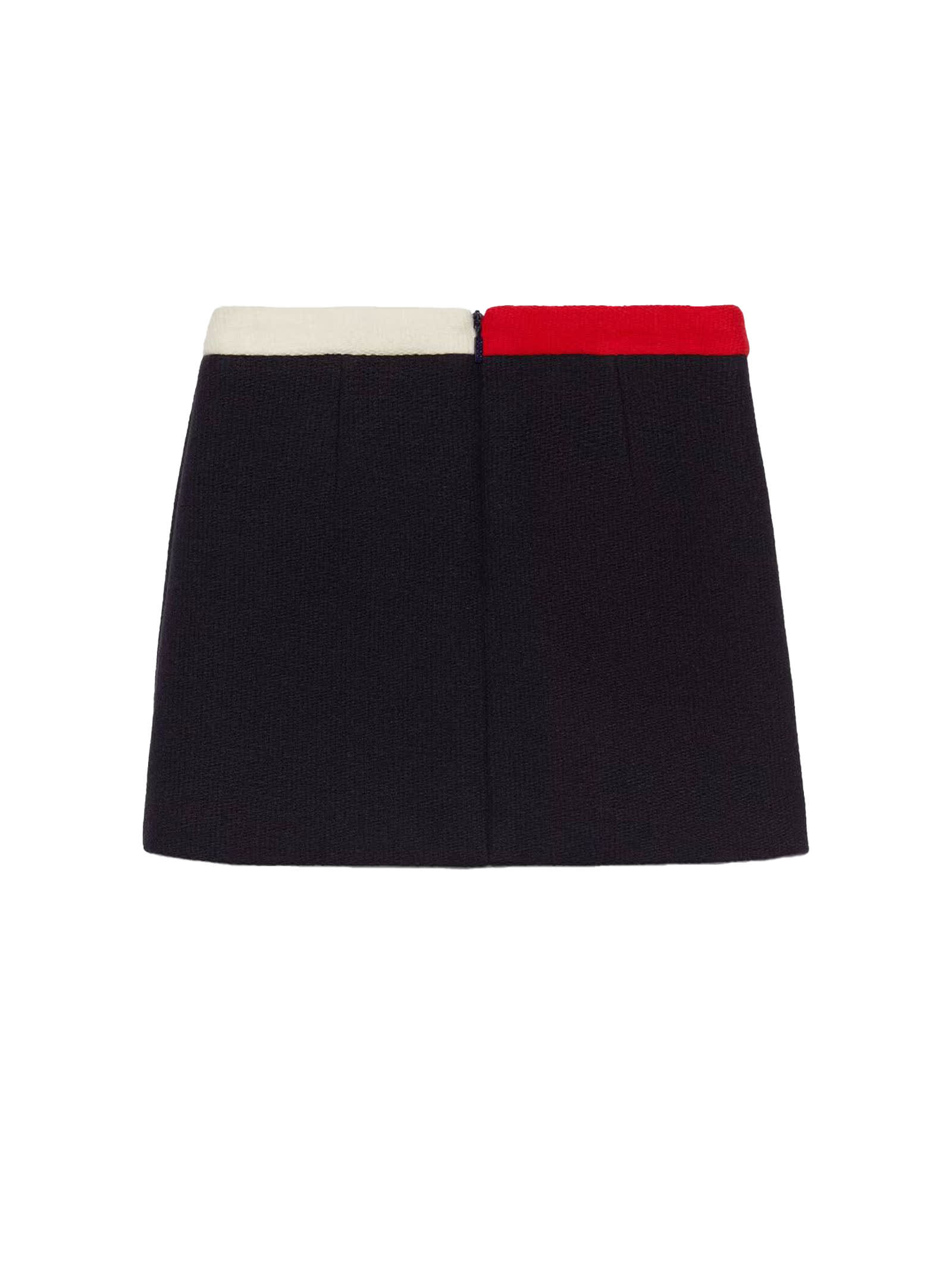 Shop Gucci Knitted Navy Blue Wool Skirt