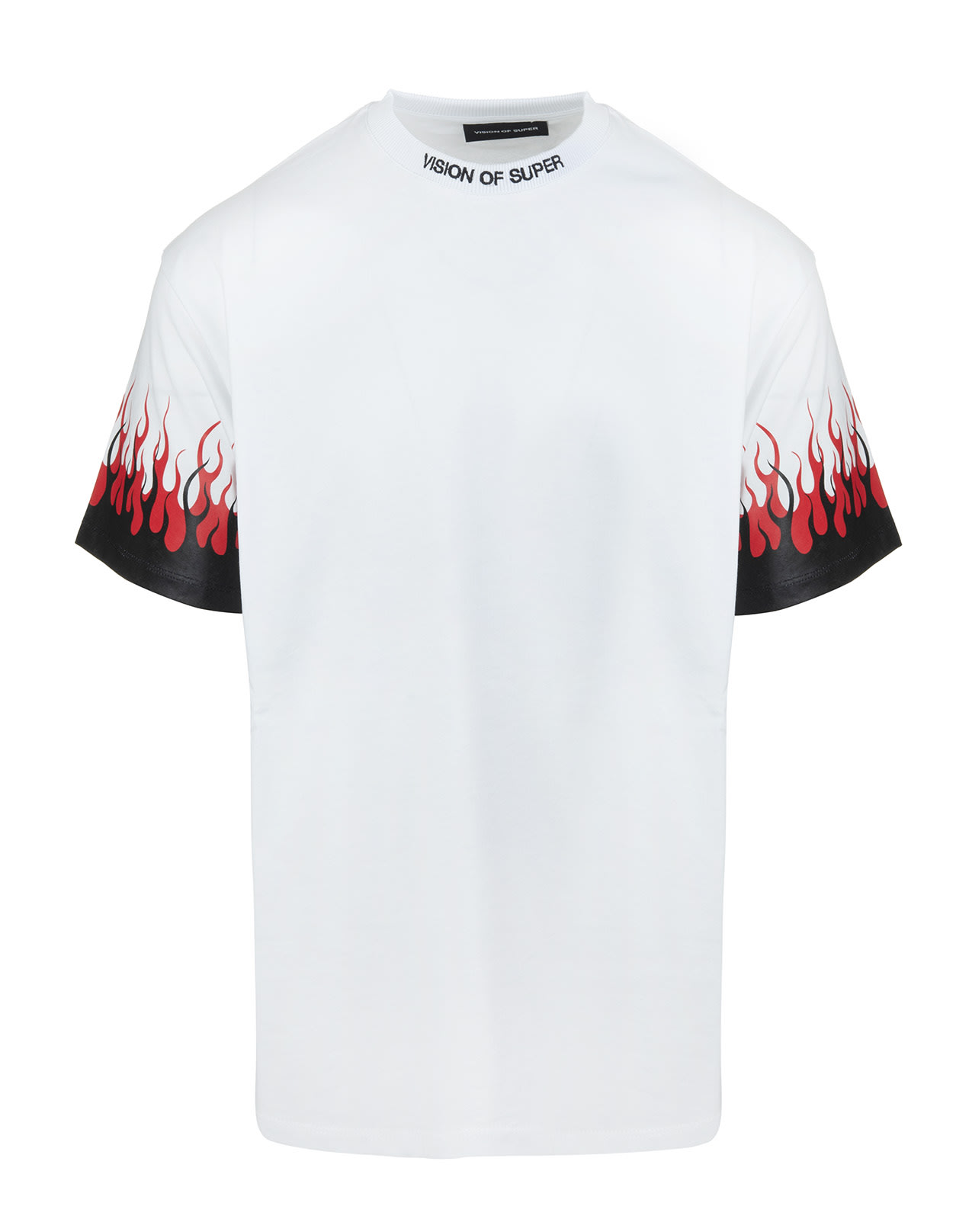 Vision of Super White Oversize T-shirt With Black And Red Double Flames