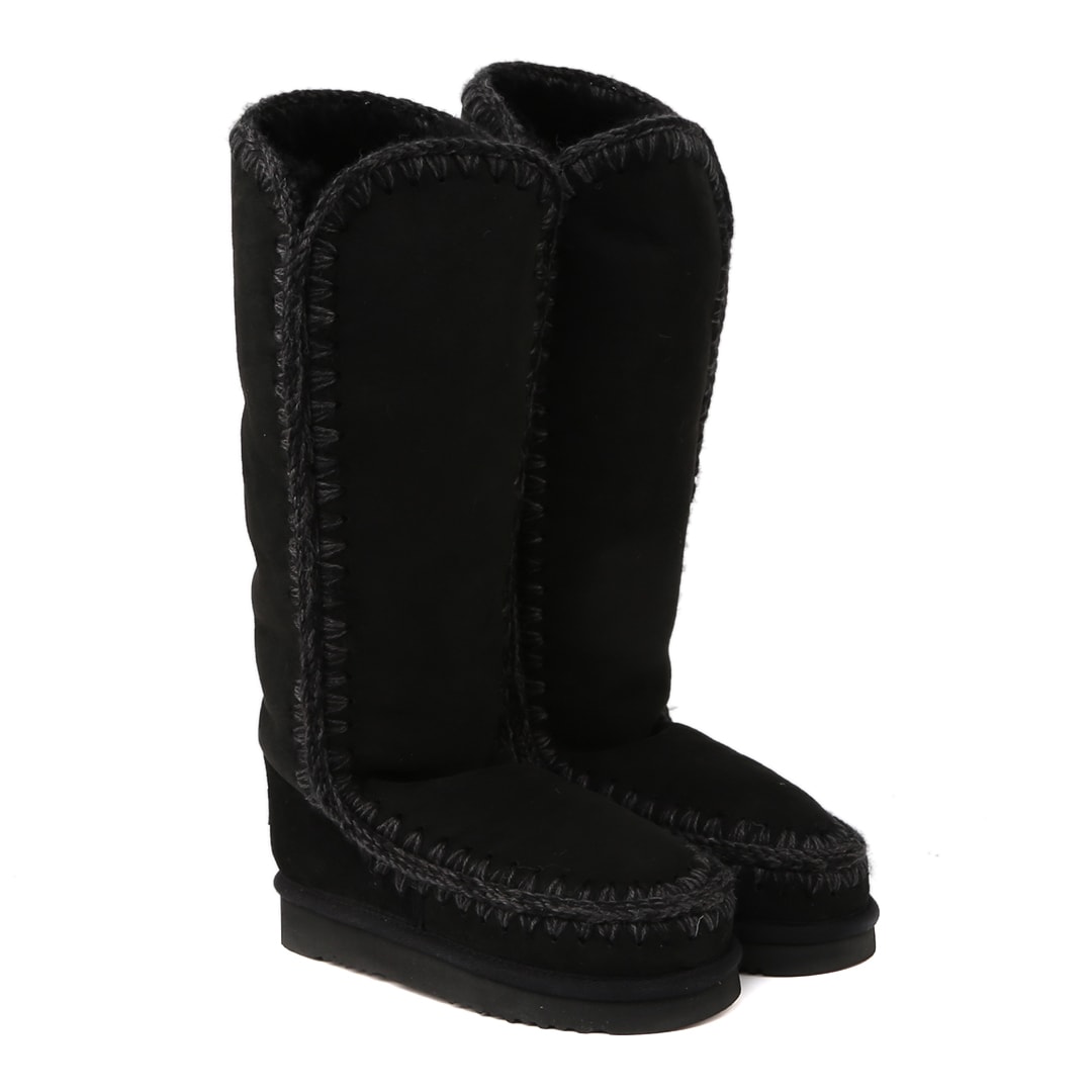 Mou Eskimo Black Boots With Braided Effect And Logo Patch On The Rear In Leather Woman In Black