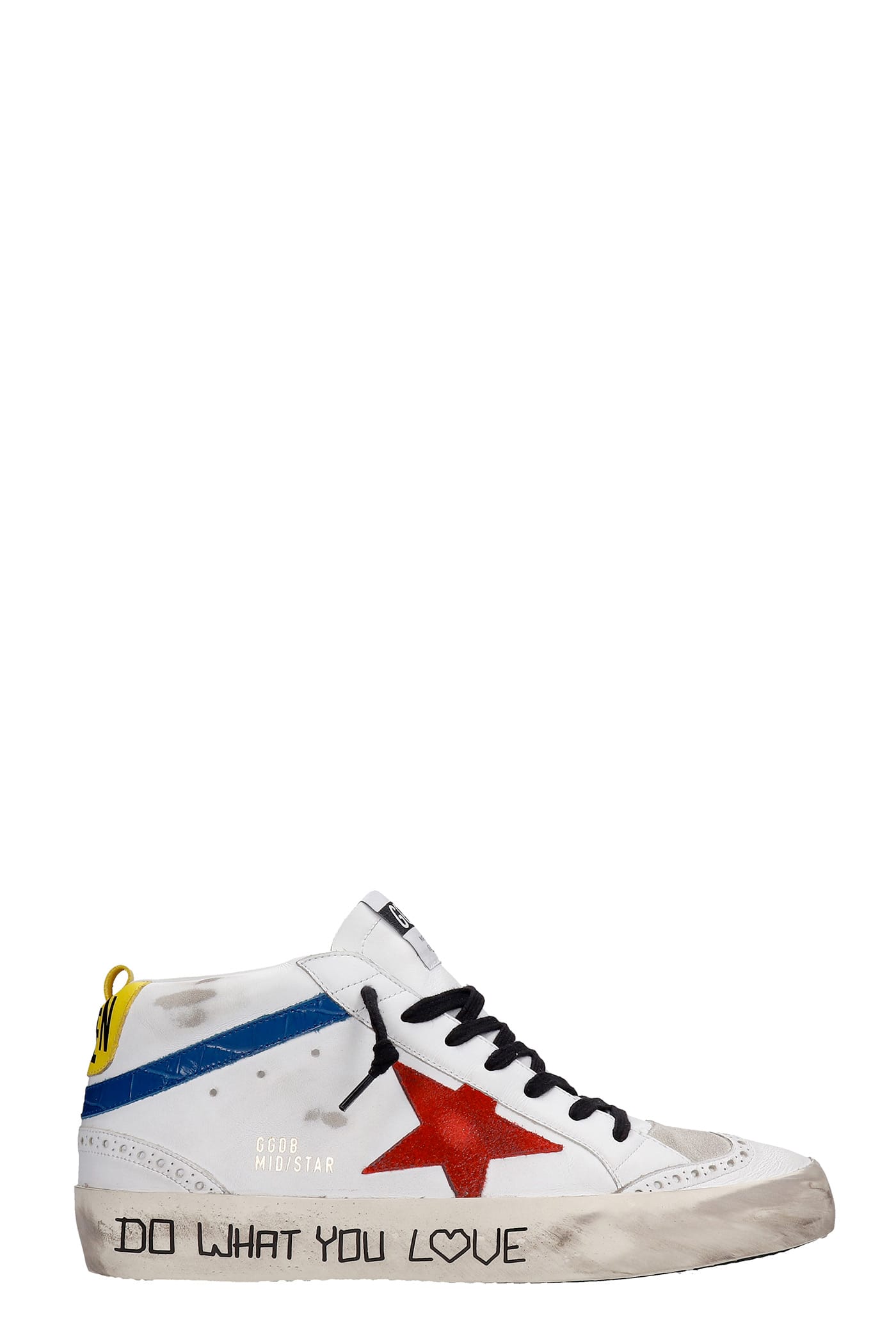 GOLDEN GOOSE MID STAR SNEAKERS IN WHITE LEATHER,GMF00122F00125010535