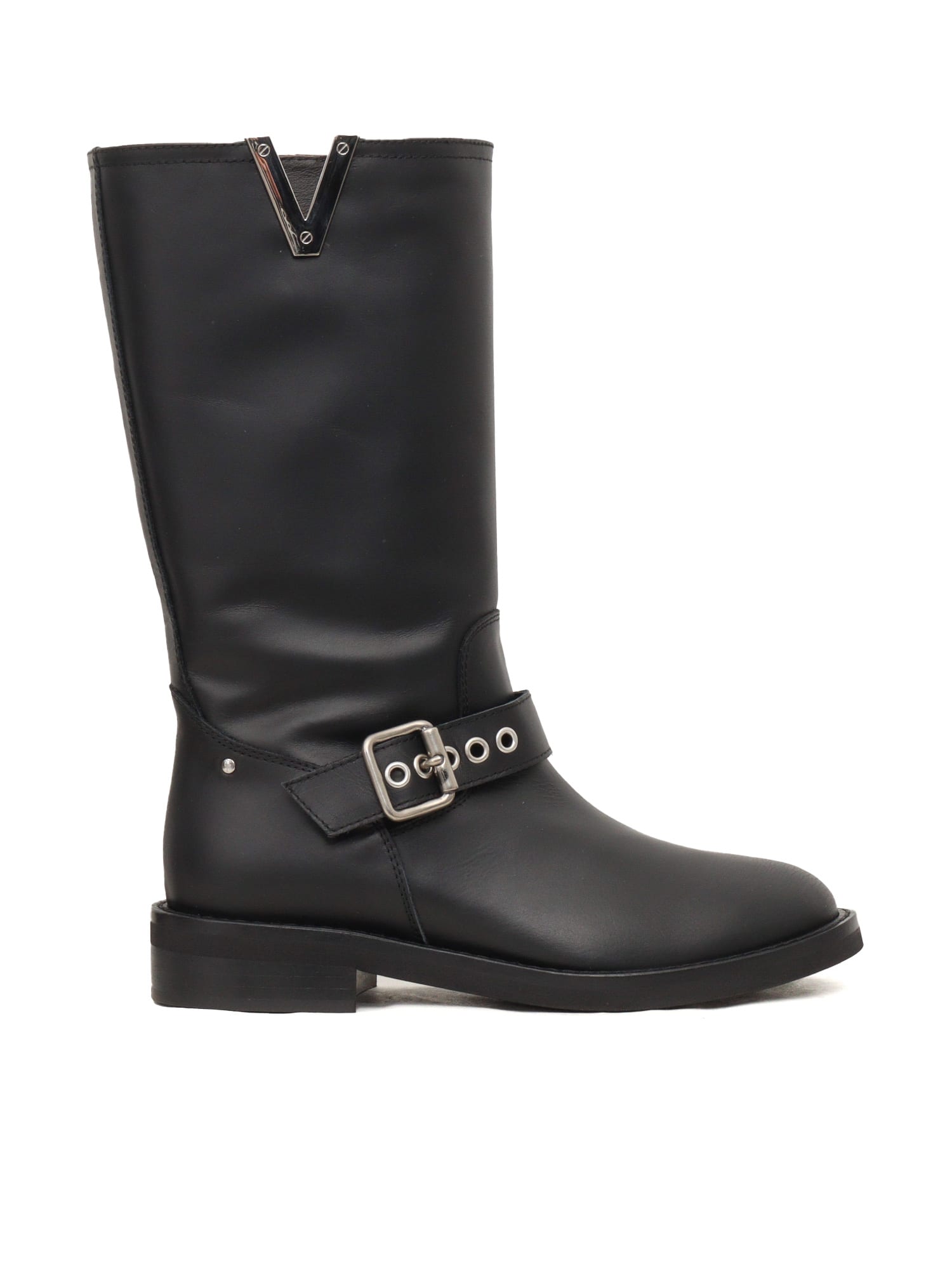 Buckles V Nickel Biker Boots