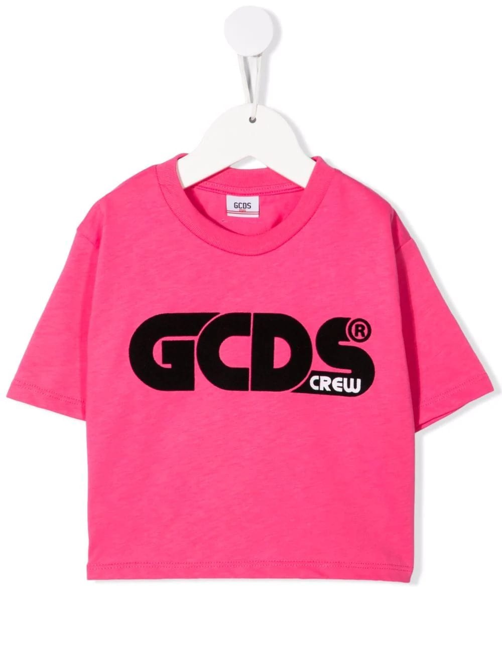 GCDS Mini Kids Fluo Pink Crop T-shirt With Black Logo
