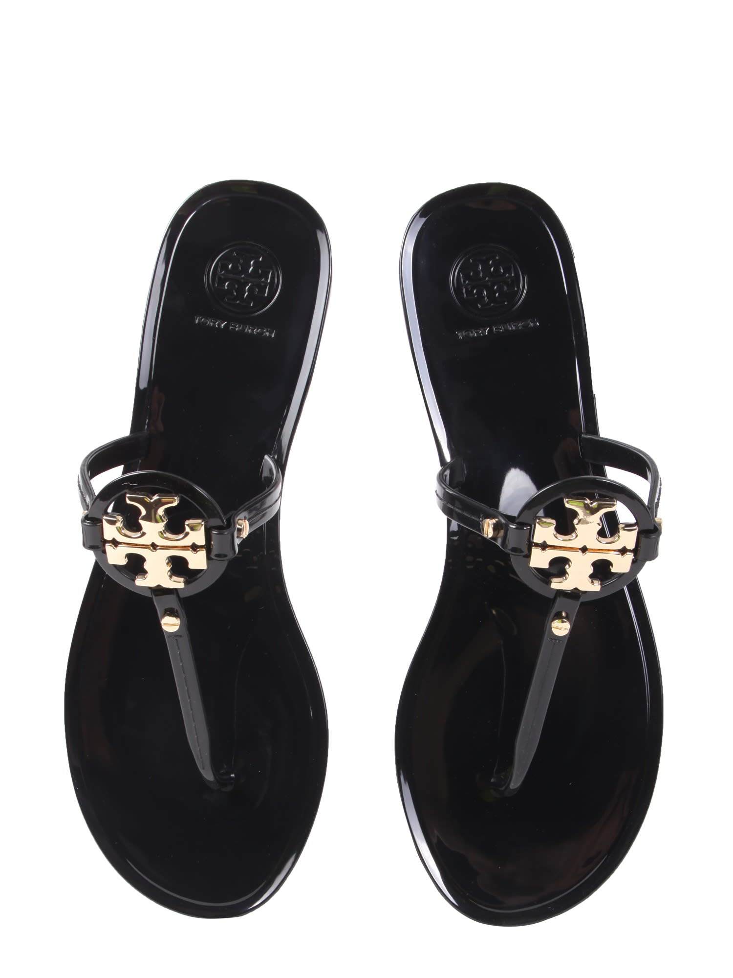 Shop Tory Burch Mini Miller Thong Sandal In Black/gold