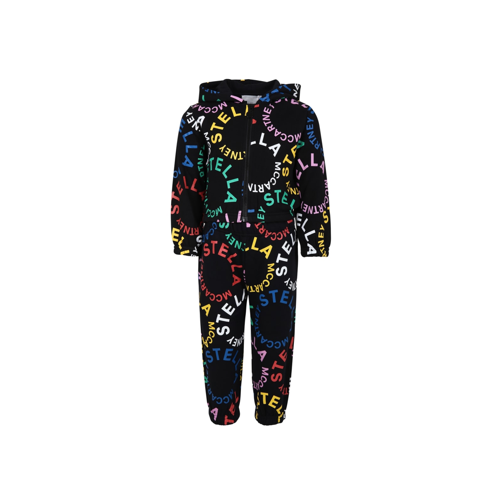 Stella Mccartney Kids' Black Sports Suit For Girl With Multicolor Logo
