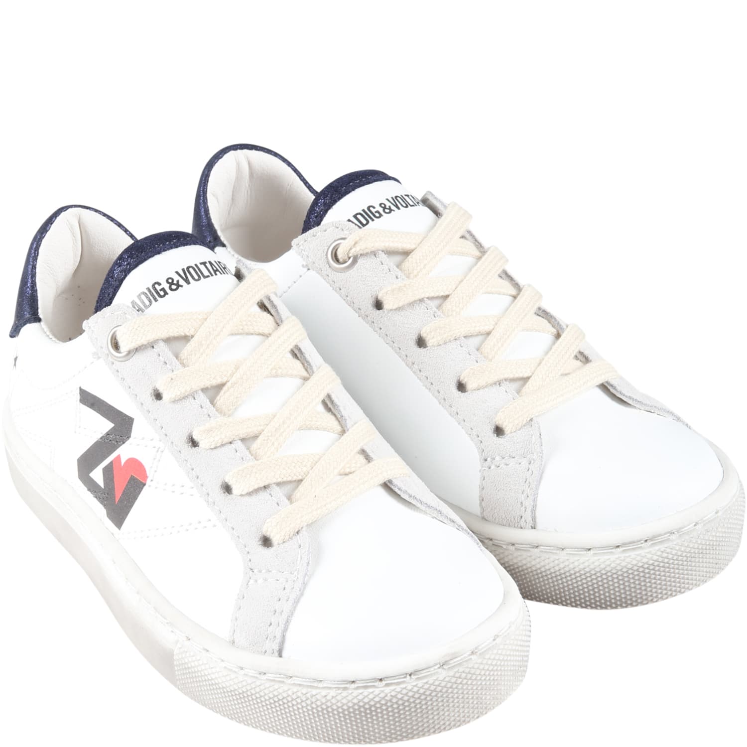 Shop Zadig &amp; Voltaire White Sneakers For Kids With Logo In Blue
