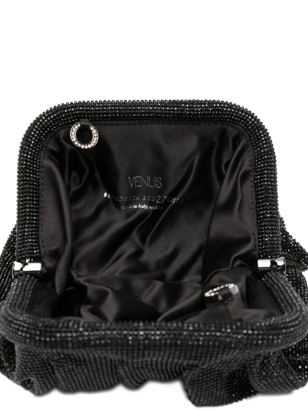Benedetta Bruzziches Rhinestone And Satin Venus La Petite James Bond Pochette In Black