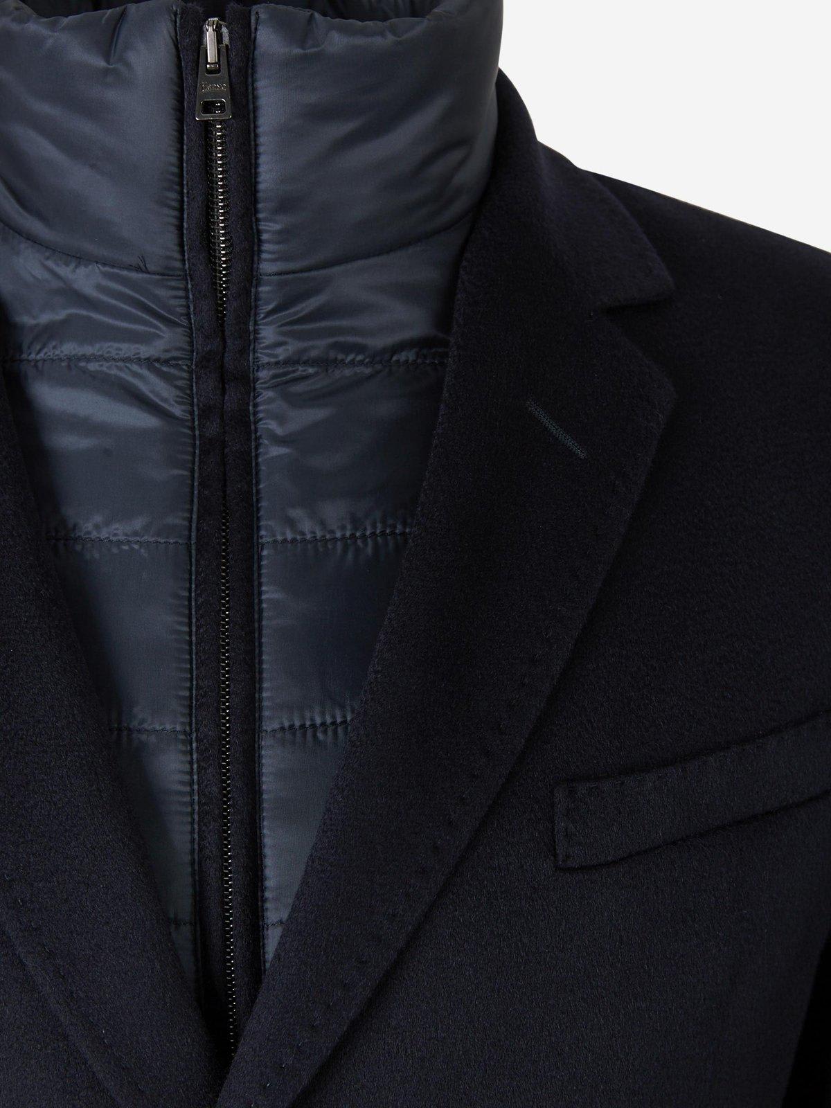 Shop Herno Single-breasted Layered Coat In Blue