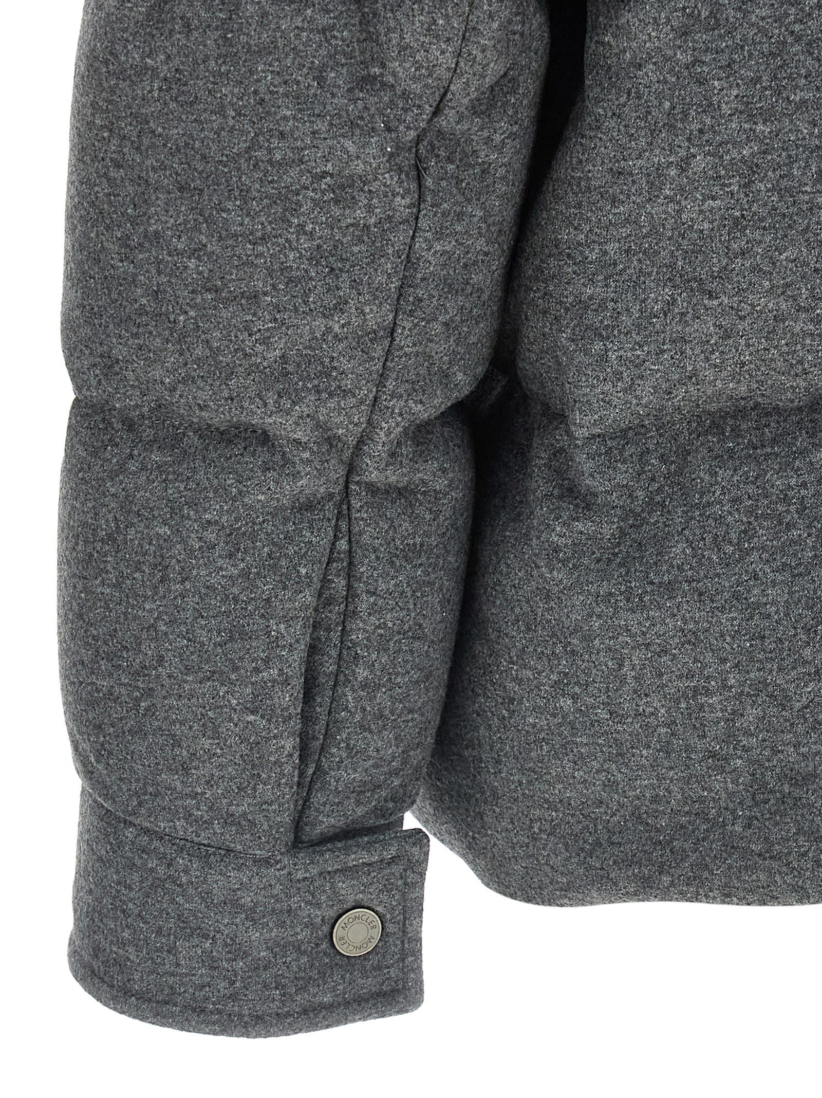 Moncler Pres Cashmere Blend Down Shirt Jacket In Gray