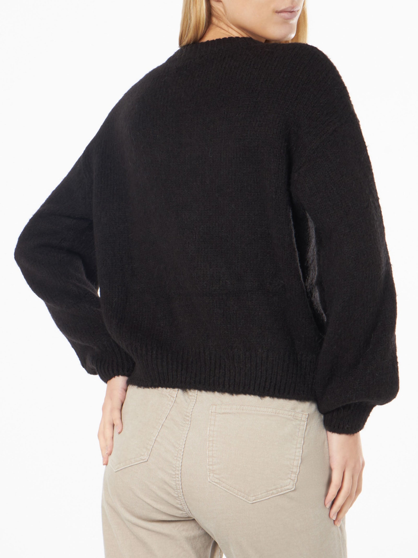 Shop Mc2 Saint Barth Woman Boxy Shape Soft Sweater With Somebody To Love Embroidery And Crochet Hearts Patch In Black