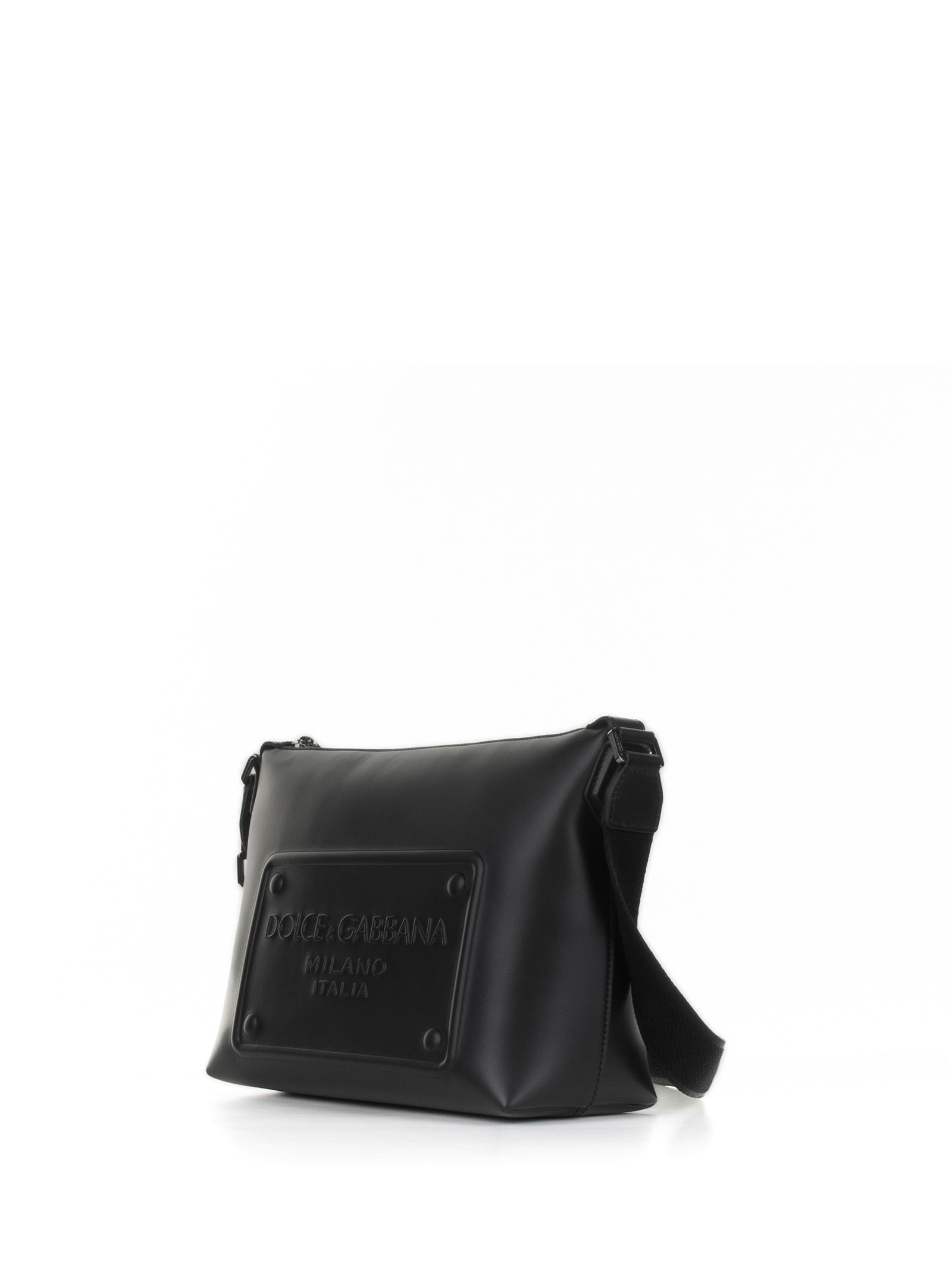 Shop Dolce & Gabbana Leather Shoulder Bag With Embossed Logo In Nero