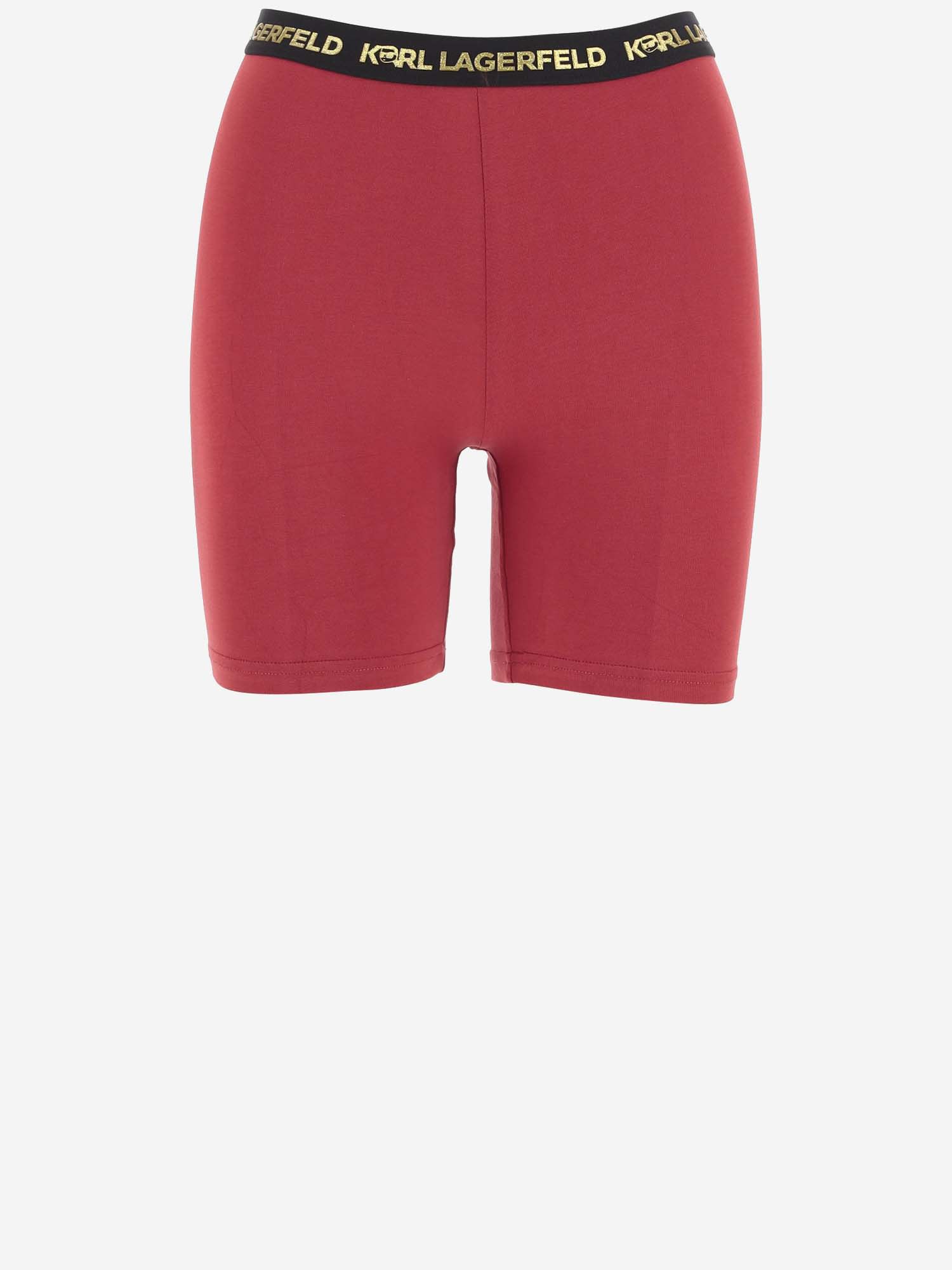 Shop Karl Lagerfeld Stretch Cotton Top And Shorts With Logo In Red