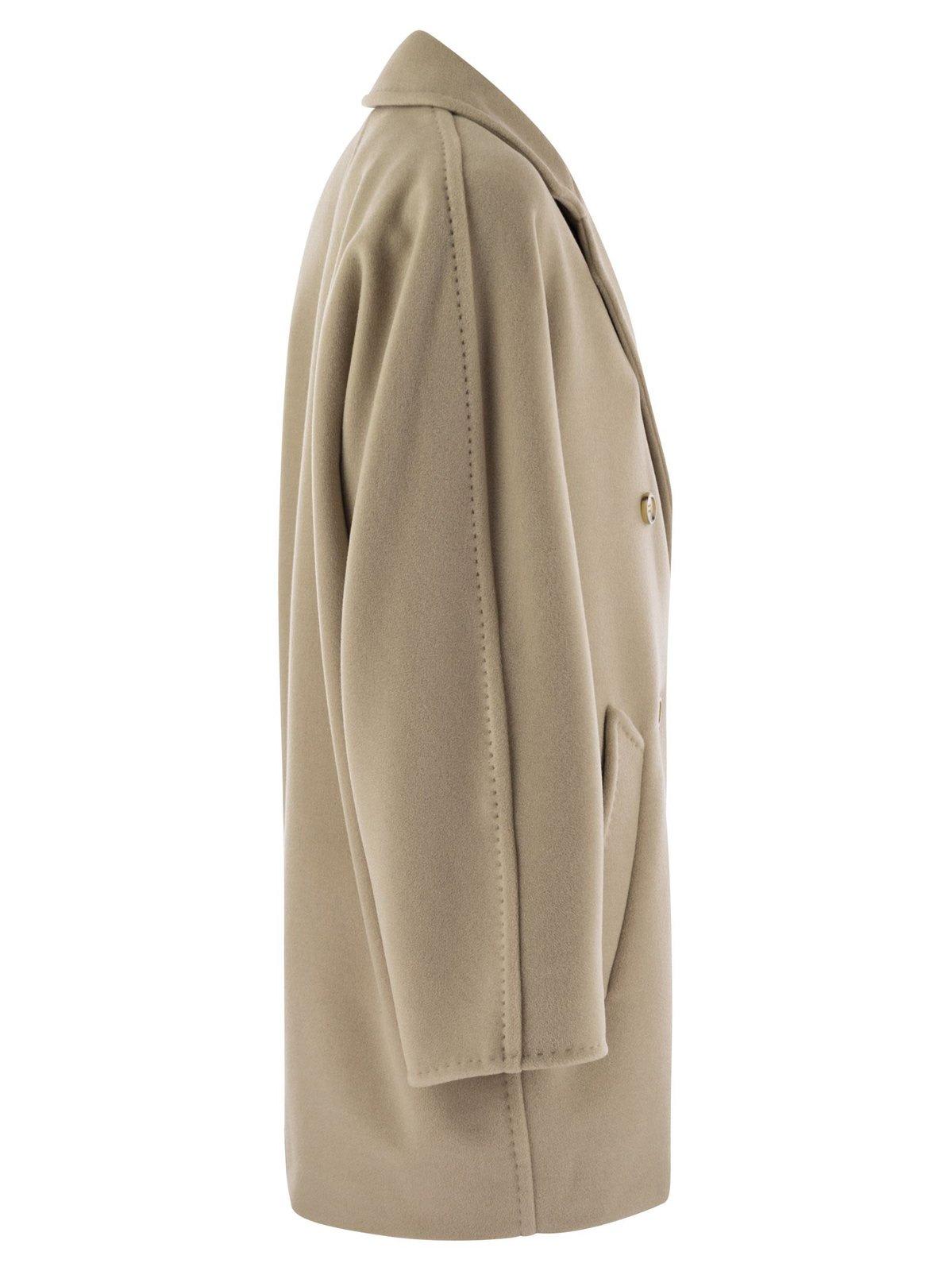 Shop Max Mara Double-breasted Long-sleeved Coat In Ecru