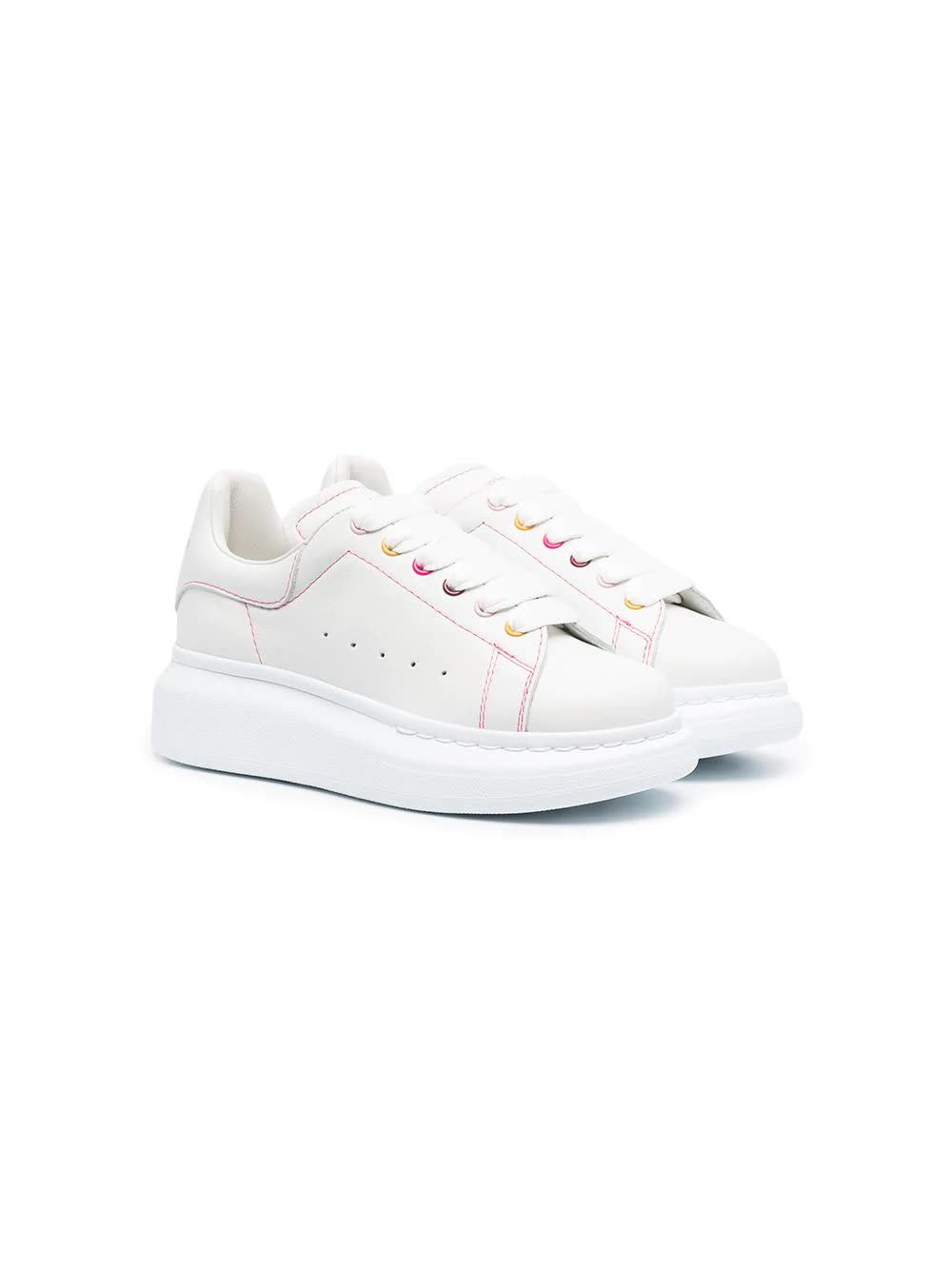 Alexander McQueen Kid White Oversize Sneakers With Multicolor Eyelets