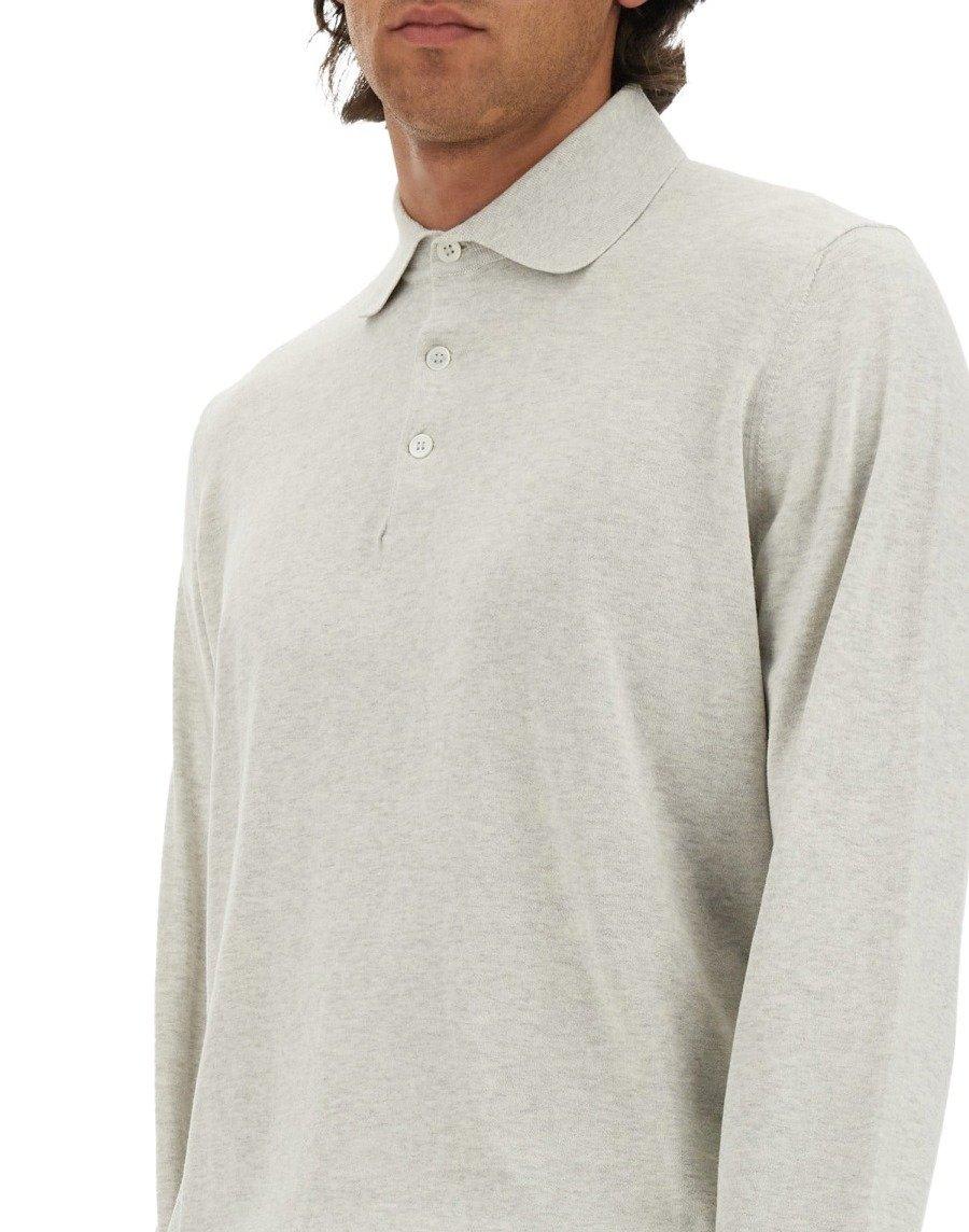 Shop Brunello Cucinelli Long-sleeved Knitted Polo Shirt In Nebbia