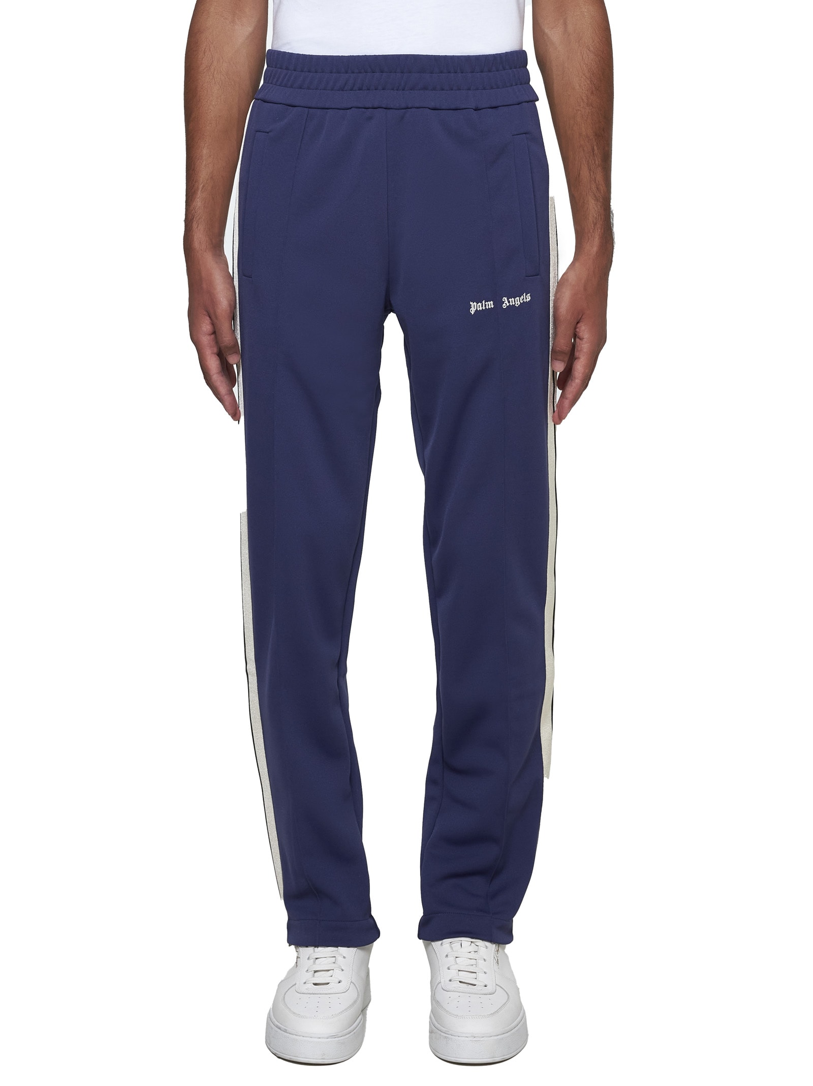 Shop Palm Angels Pants In Navy Blue Off White