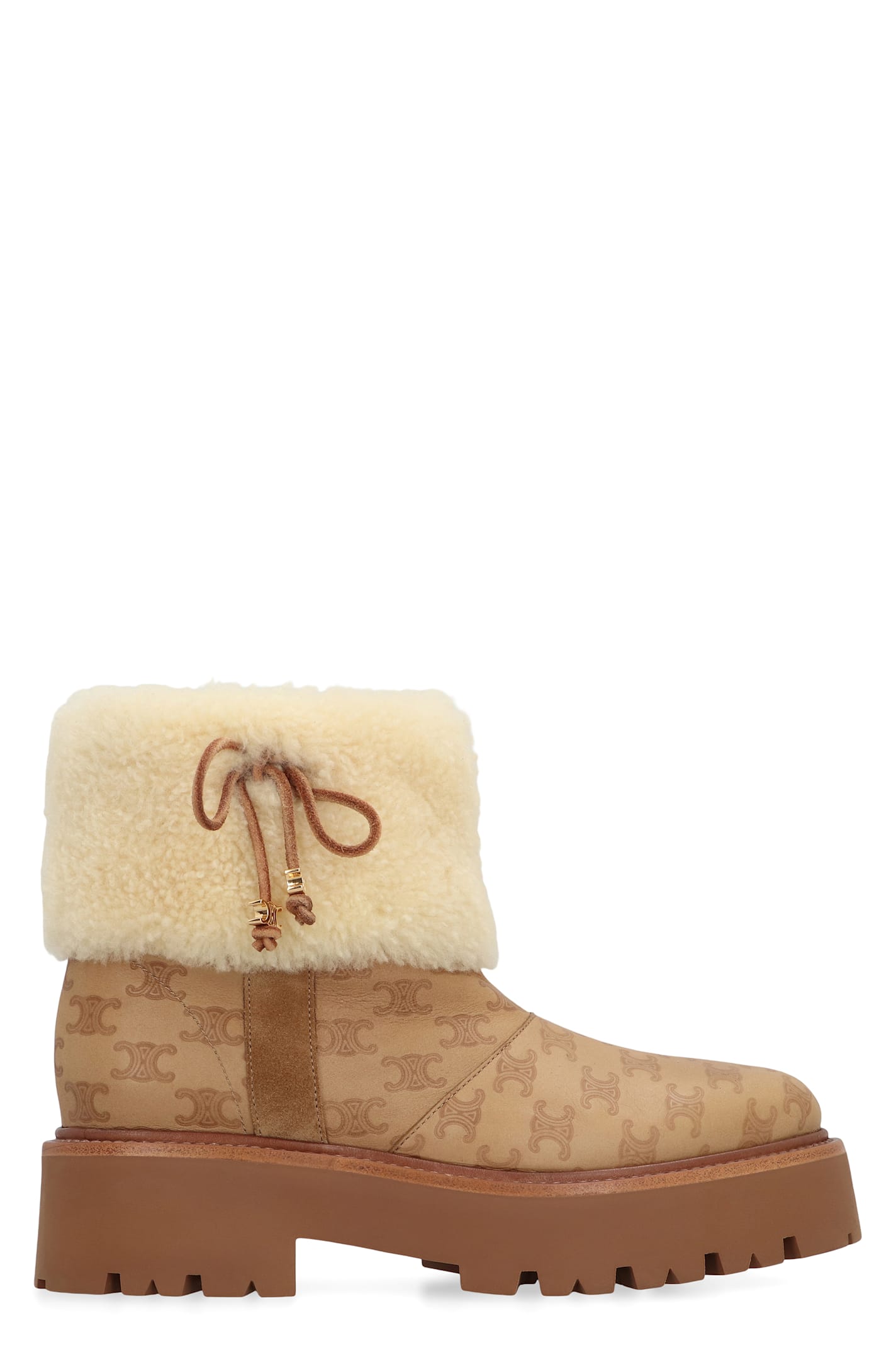 Celine Triomphe Suede Ankle Boots In Sand