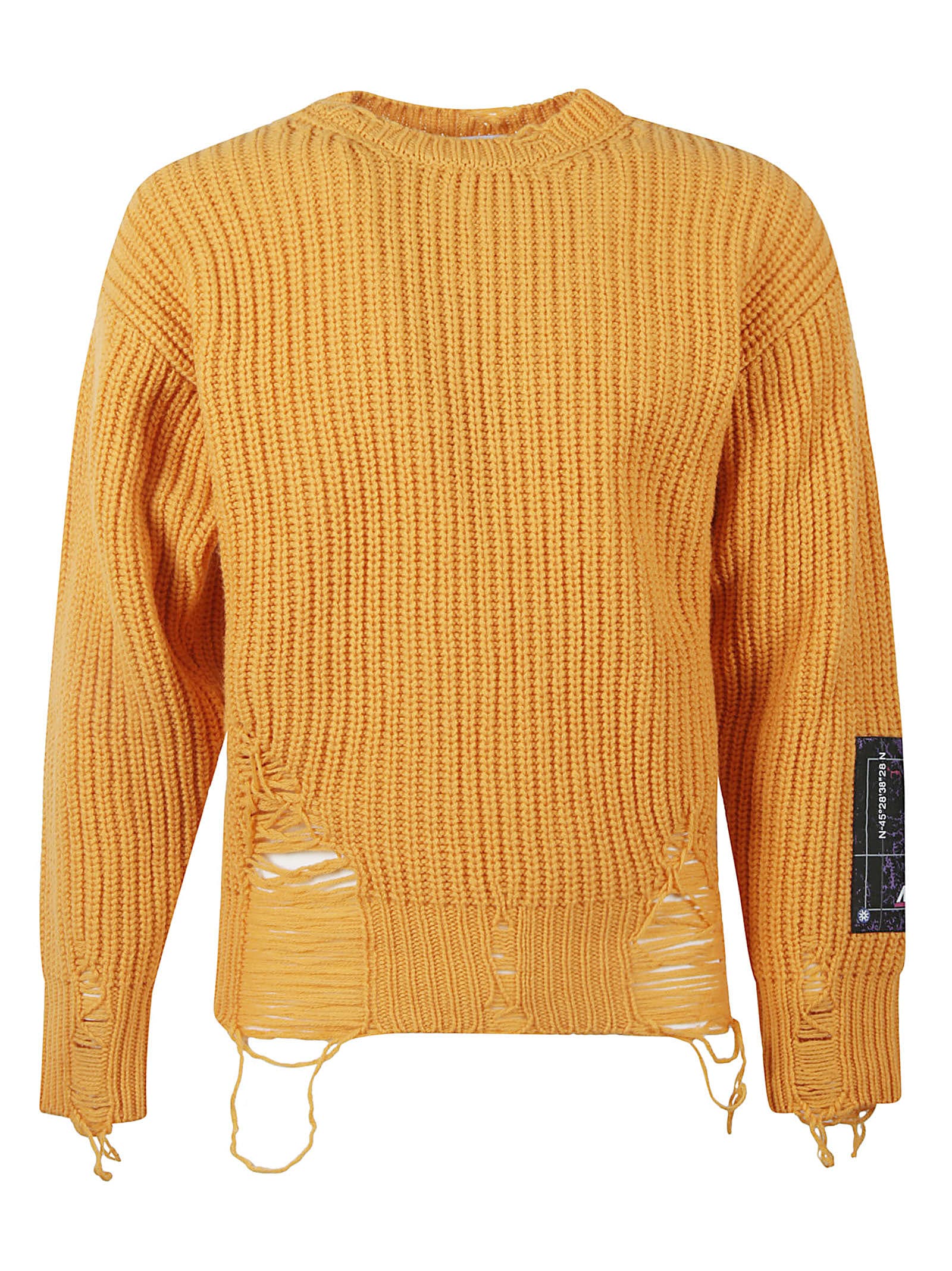 Click to view more detailed imagery on our partner's website Msgm Logo Patch Distressed Effect Rib Knit Pullover In Orange