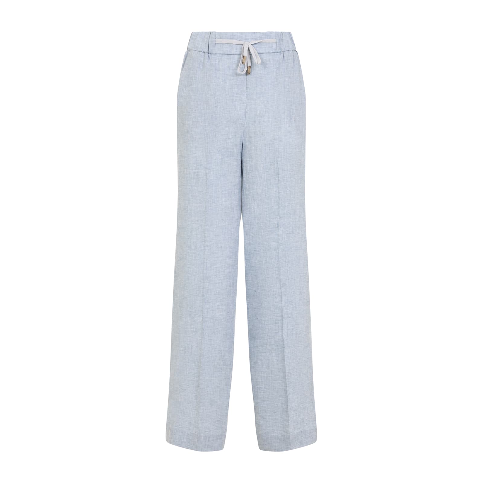 Peserico Pinstriped Linen Straight Trousers In Azzurro